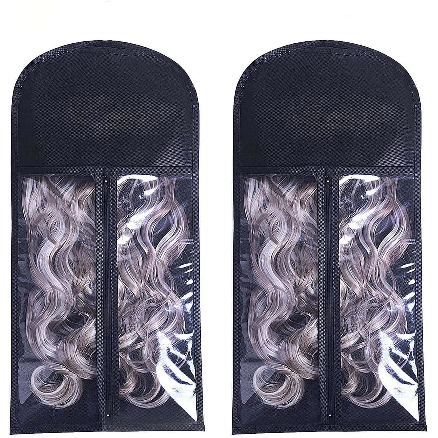 Wig Storage Bag Holder Case, Wigs Pouch Dust-Proof Organizer Protect For Professional Hair Extensions (Black Pack Of 10)