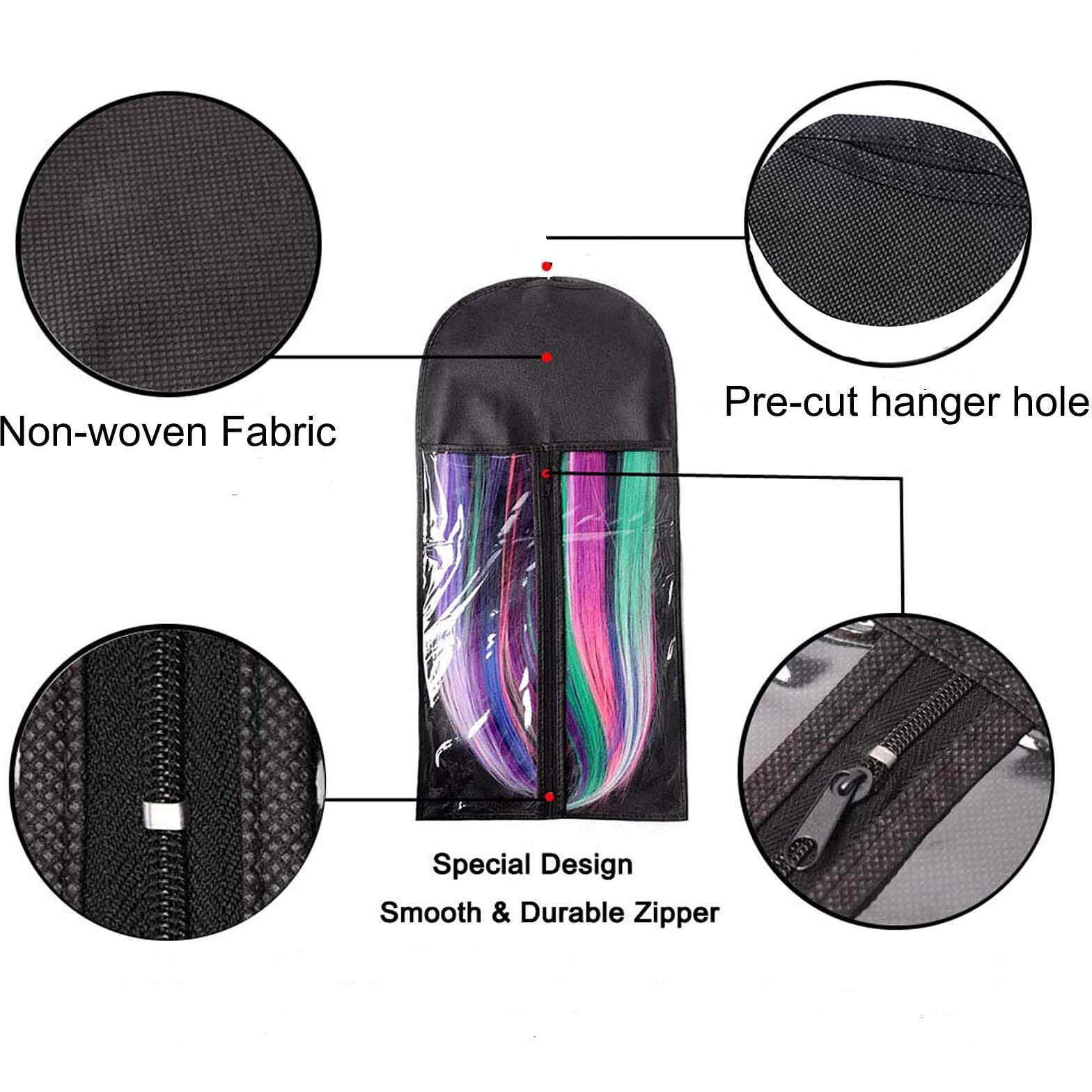 Wig Storage Bag Holder Case, Wigs Pouch Dust-Proof Organizer Protect For Professional Hair Extensions (Black Pack Of 10)