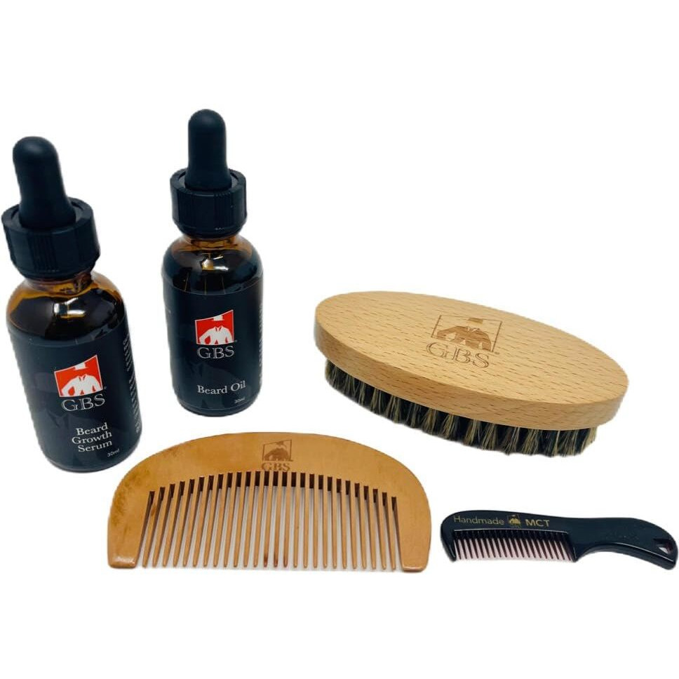 G.B.S All Natural Beard Grooming Set - Includes Wooden Beard Comb, Travel Beard Brush, And Mustache Comb - Perfect For Any Hair Texture