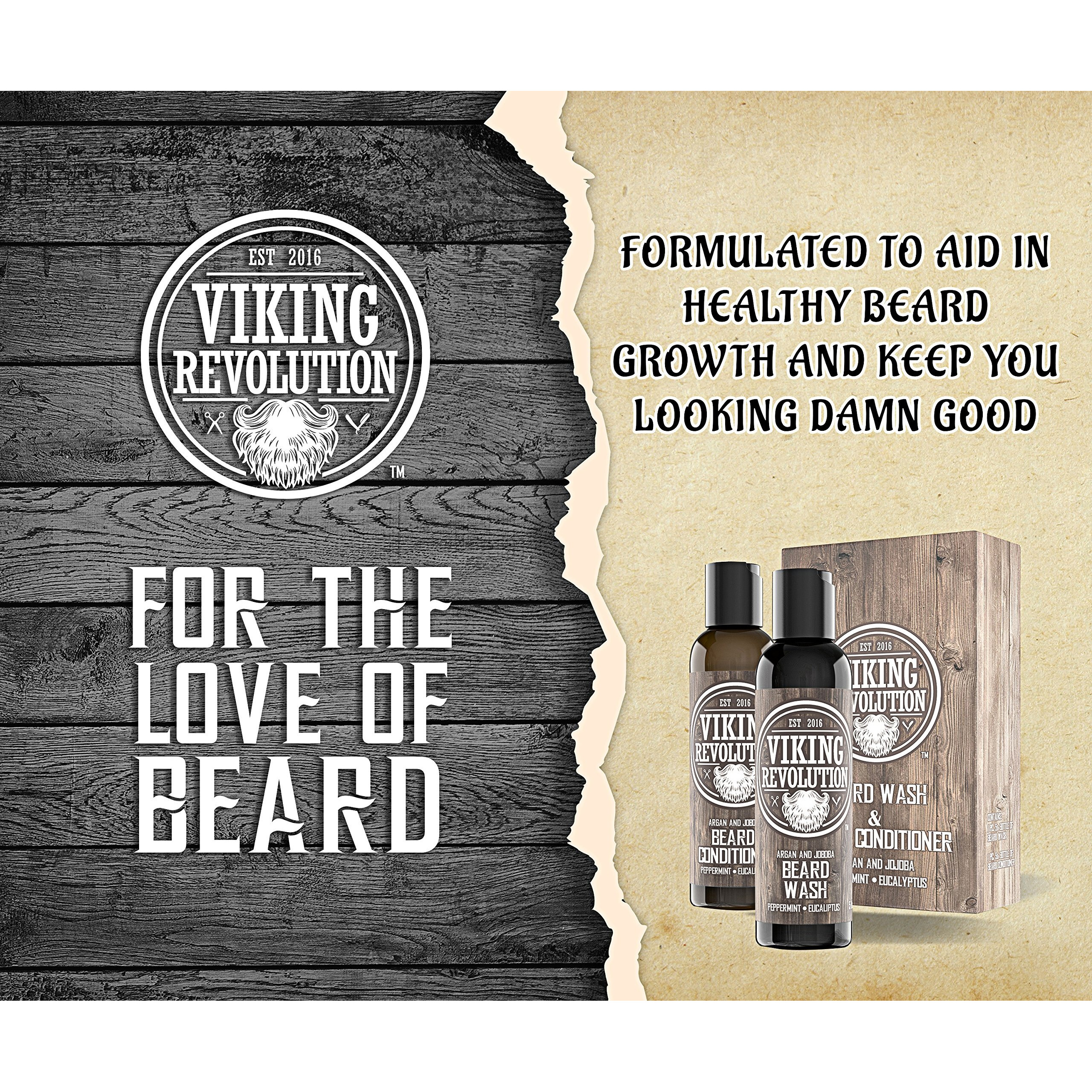 Viking Revolution Beard Care Set With Argan & Jojoba Oils - Softens, Smooths & Nourishes Facial Hair Growth - Peppermint And Eucalyptus Scented Wash & Conditioner (5 Oz)