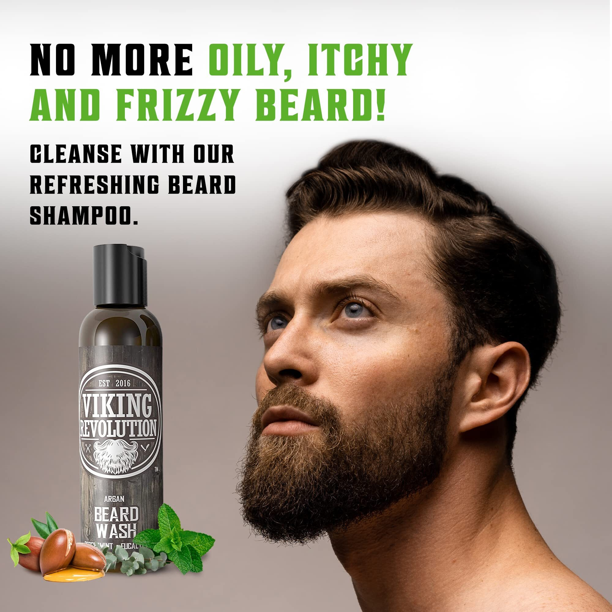 Viking Revolution Beard Care Set With Argan & Jojoba Oils - Softens, Smooths & Nourishes Facial Hair Growth - Peppermint And Eucalyptus Scented Wash & Conditioner (5 Oz)