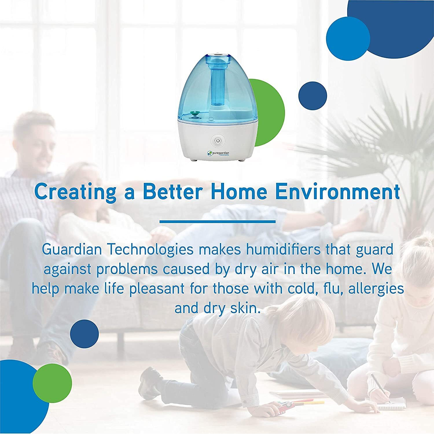 Pure Guardian H910Bl Ultrasonic Cool Mist Humidifier, 14 Hrs. Run Time, 210 Sq. Ft. Coverage, Small Rooms, Quiet, Filter Free