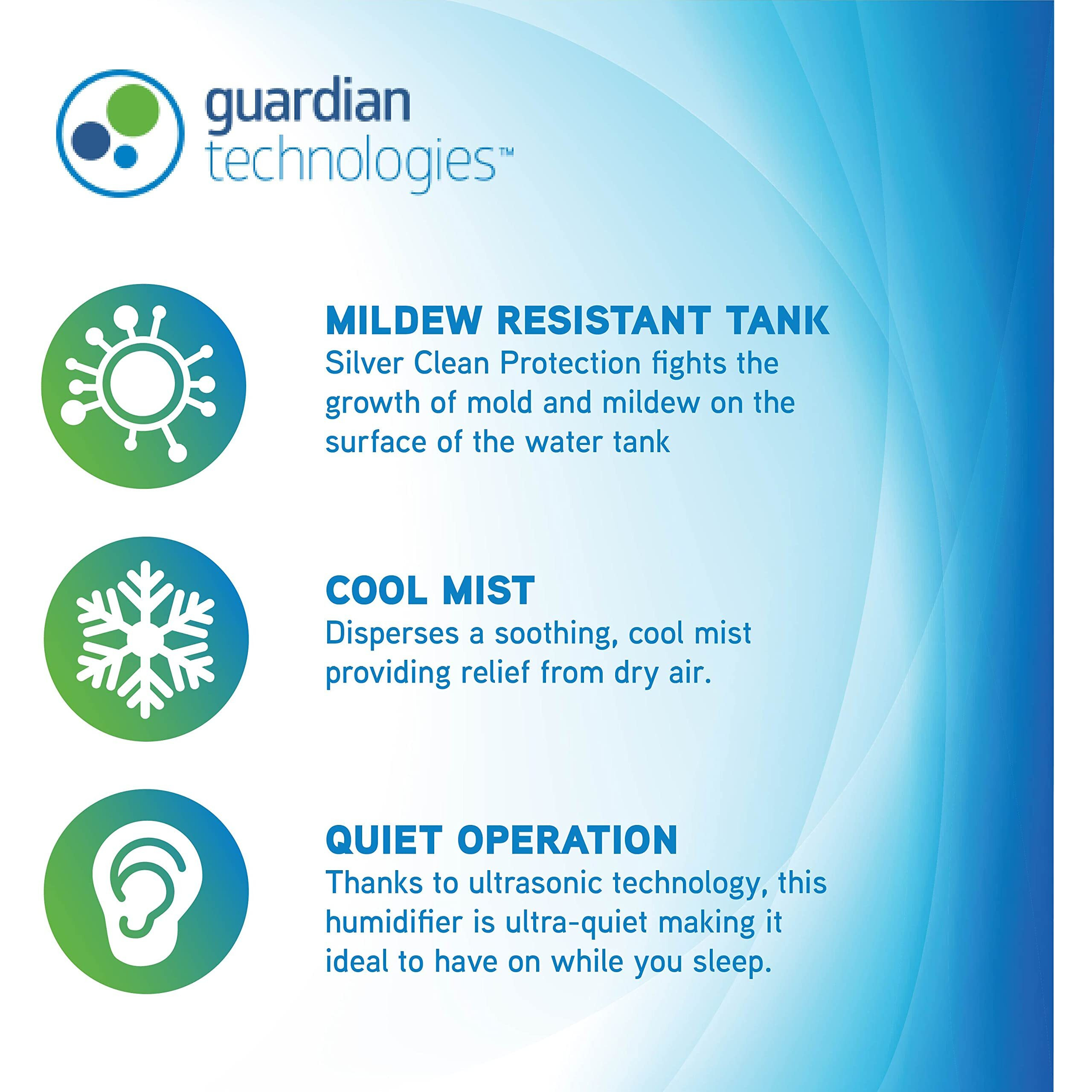 Pure Guardian H910Bl Ultrasonic Cool Mist Humidifier, 14 Hrs. Run Time, 210 Sq. Ft. Coverage, Small Rooms, Quiet, Filter Free