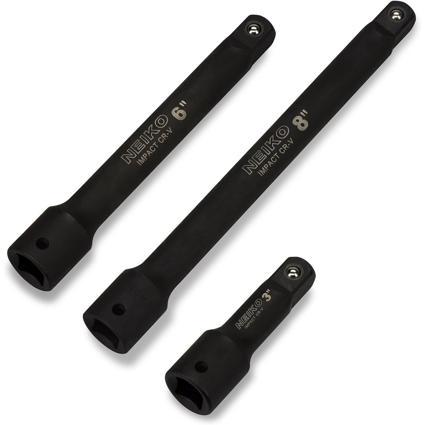 Neiko 00237A 1/2-Inch-Drive Impact Extension-Bar Set, Made With Crv Steel, 3-Inch, 6-Inch, And 8-Inch Sizes, 3-Piece Set