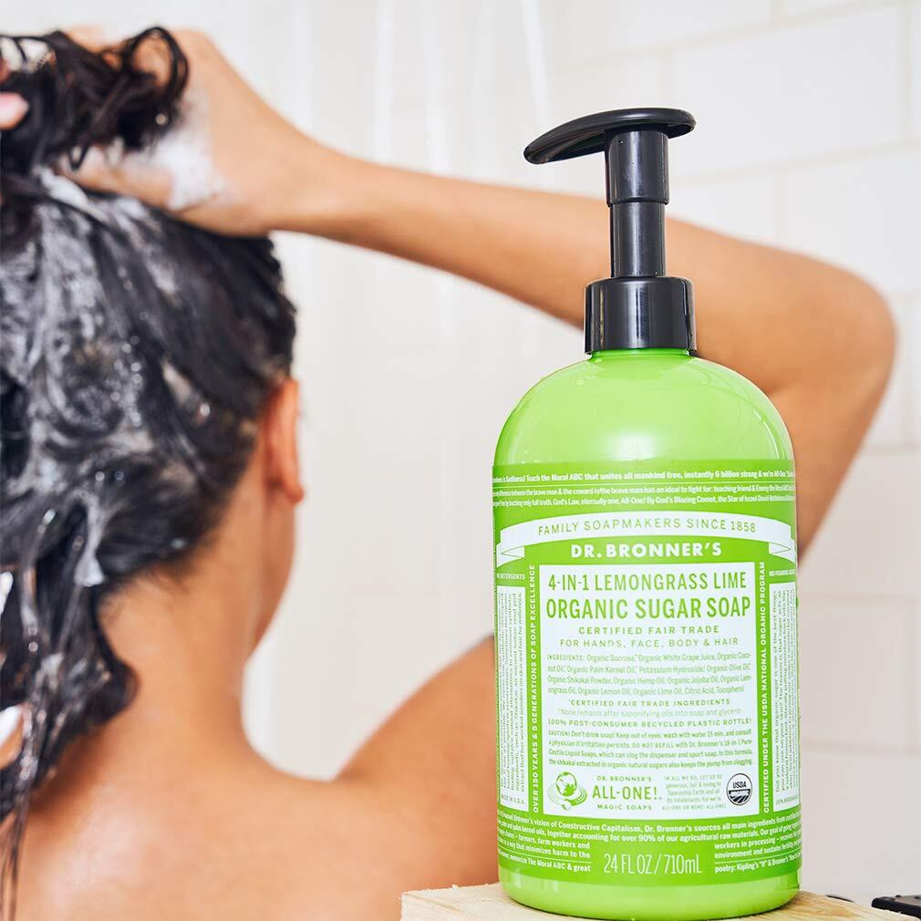 Dr. Bronner's - Organic Sugar Soap (Lemongrass, 24 Ounce) - Made With Organic Oils, Sugar And Shikakai Powder, 4-In-1 Uses Hands, Body, Face And Hair, Cleanses, Moisturizes And Nourishes, Vegan