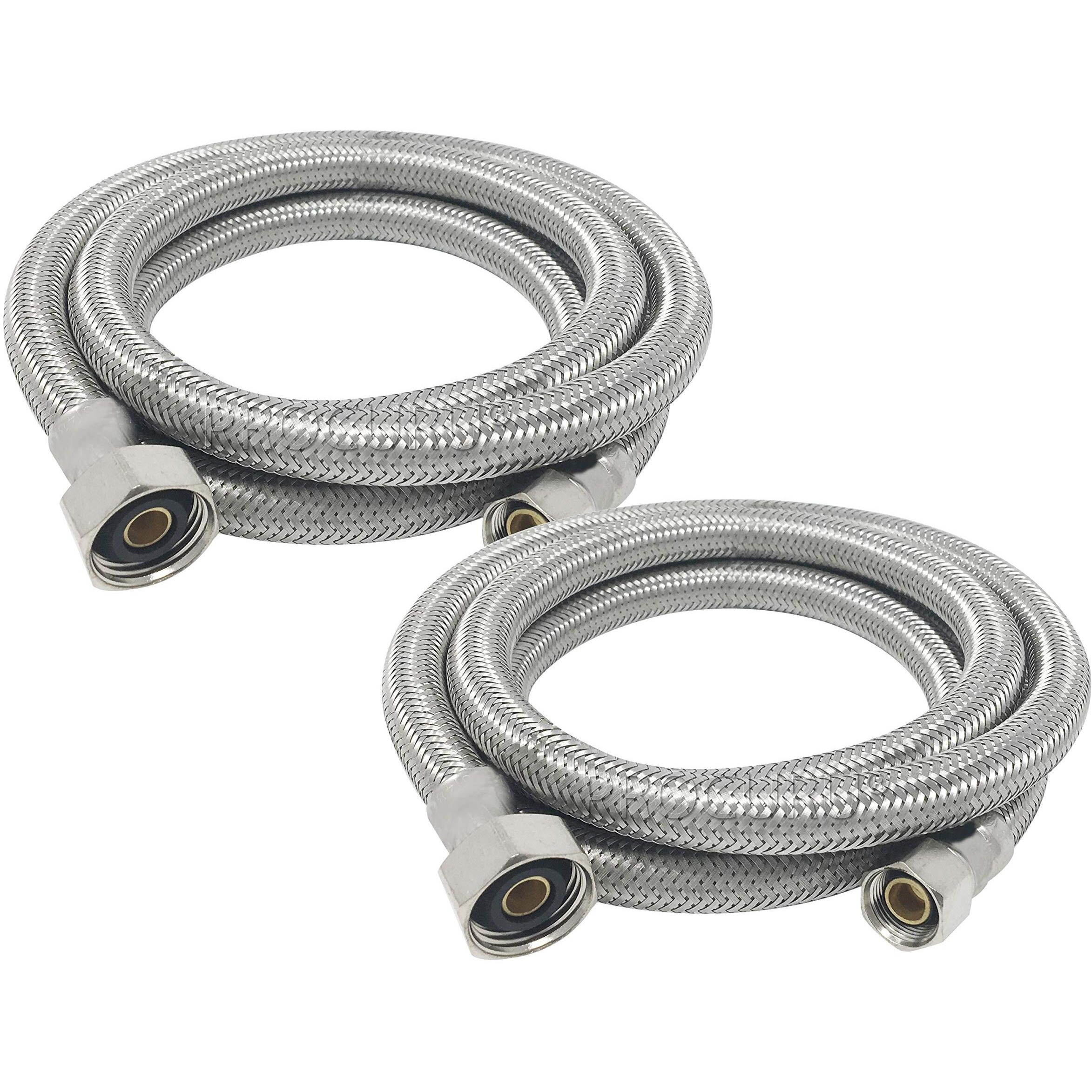 [2-Pack] Procuru 60"" Length X 3/8"" Comp X 1/2"" Fip Faucet Hose Connector, Stainless Steel Braided Supply Line (9Sf60-2P)