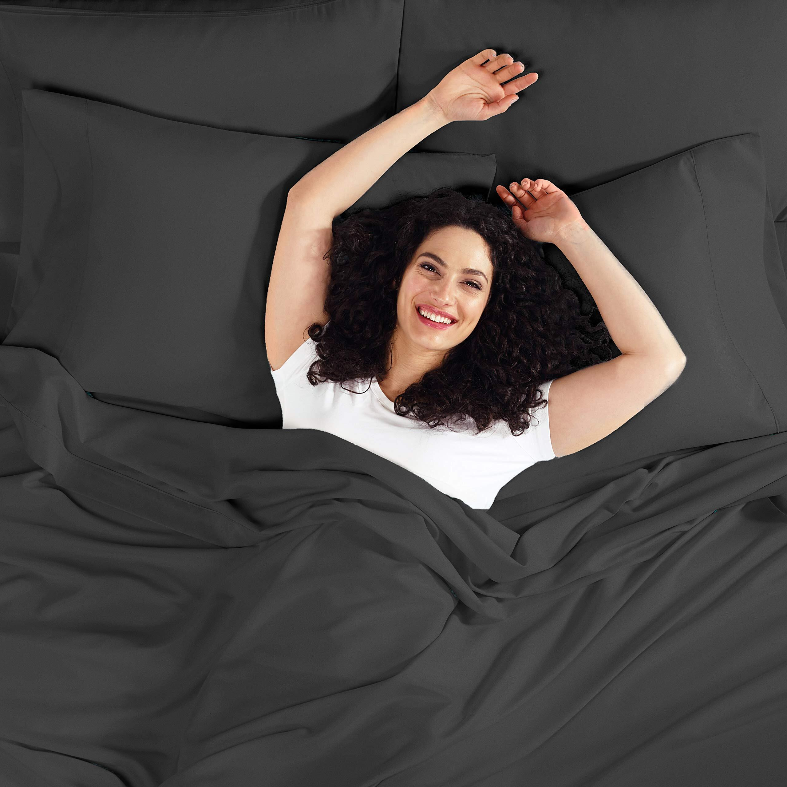Empyrean Queen Sheets - 4 Pc Super Soft Bed Sheets Queen Size - Double Brushed Microfiber Queen Size Sheets - Hotel Luxury Black Queen Bed Sheets Set, With 4 Corner Elastic Straps
