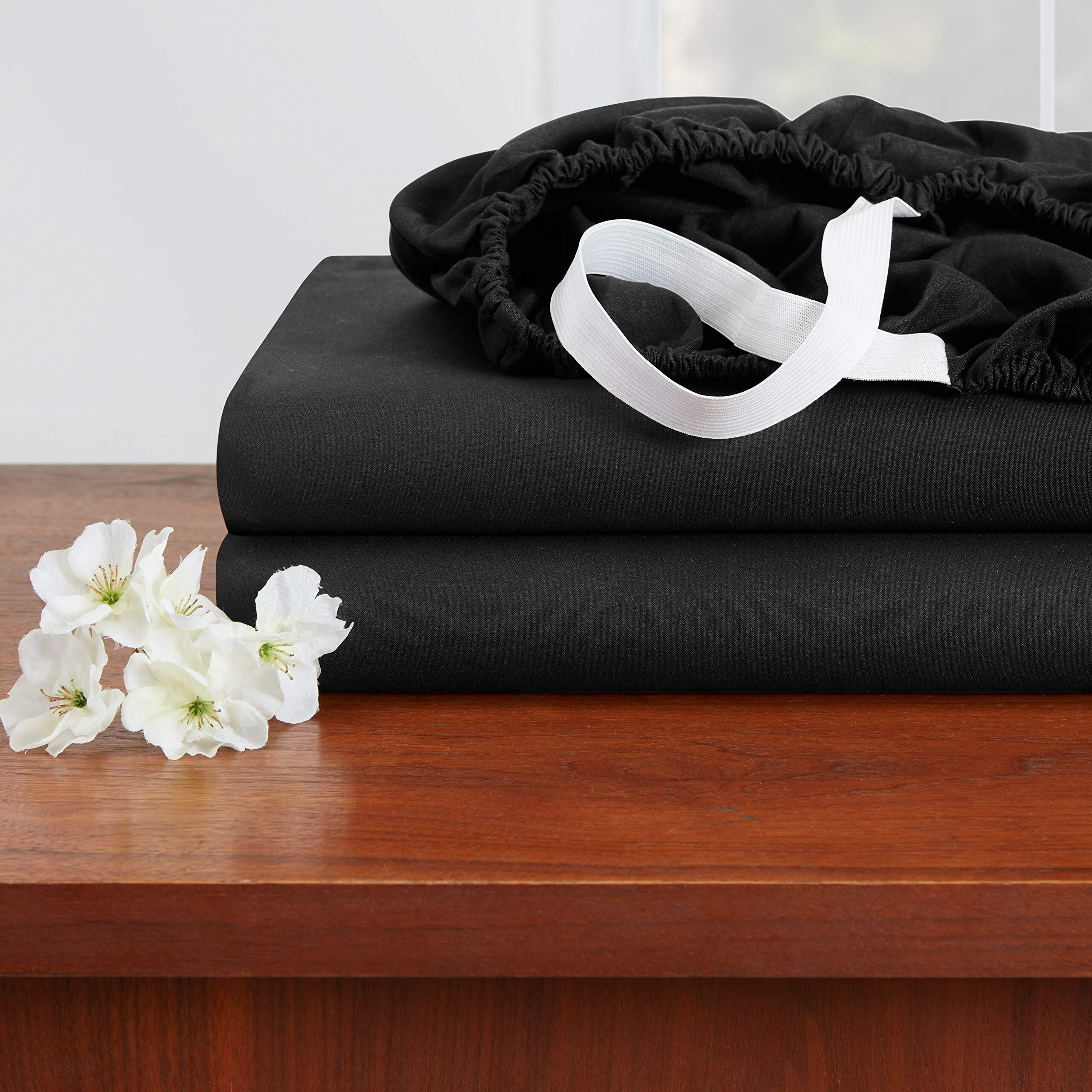 Empyrean Queen Sheets - 4 Pc Super Soft Bed Sheets Queen Size - Double Brushed Microfiber Queen Size Sheets - Hotel Luxury Black Queen Bed Sheets Set, With 4 Corner Elastic Straps
