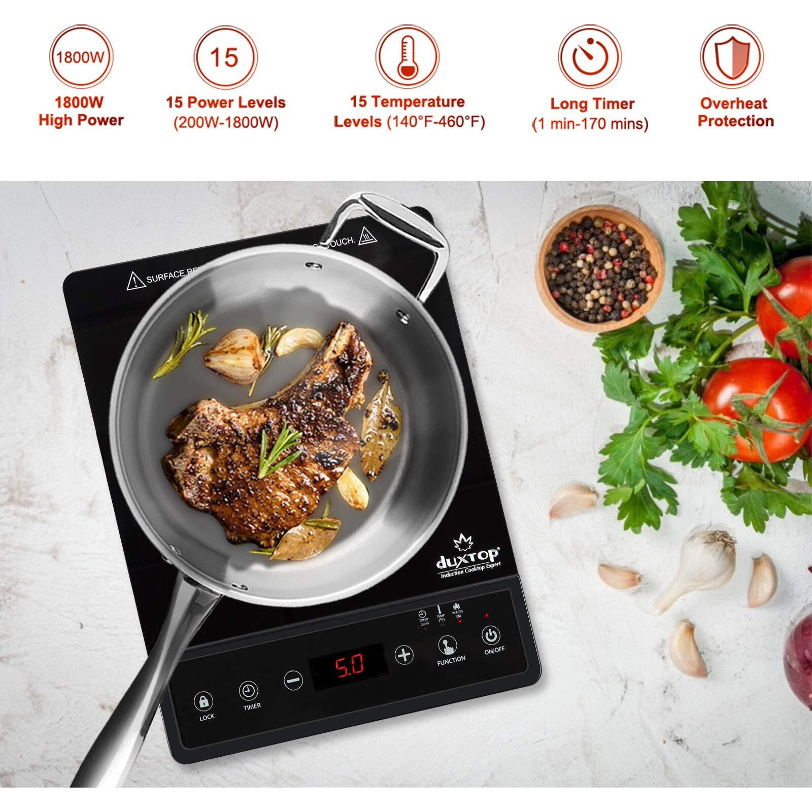 Duxtop Portable Induction Cooktop, Countertop Burner, Induction Burner With Timer And Sensor Touch, 1800W 8500St E210C2