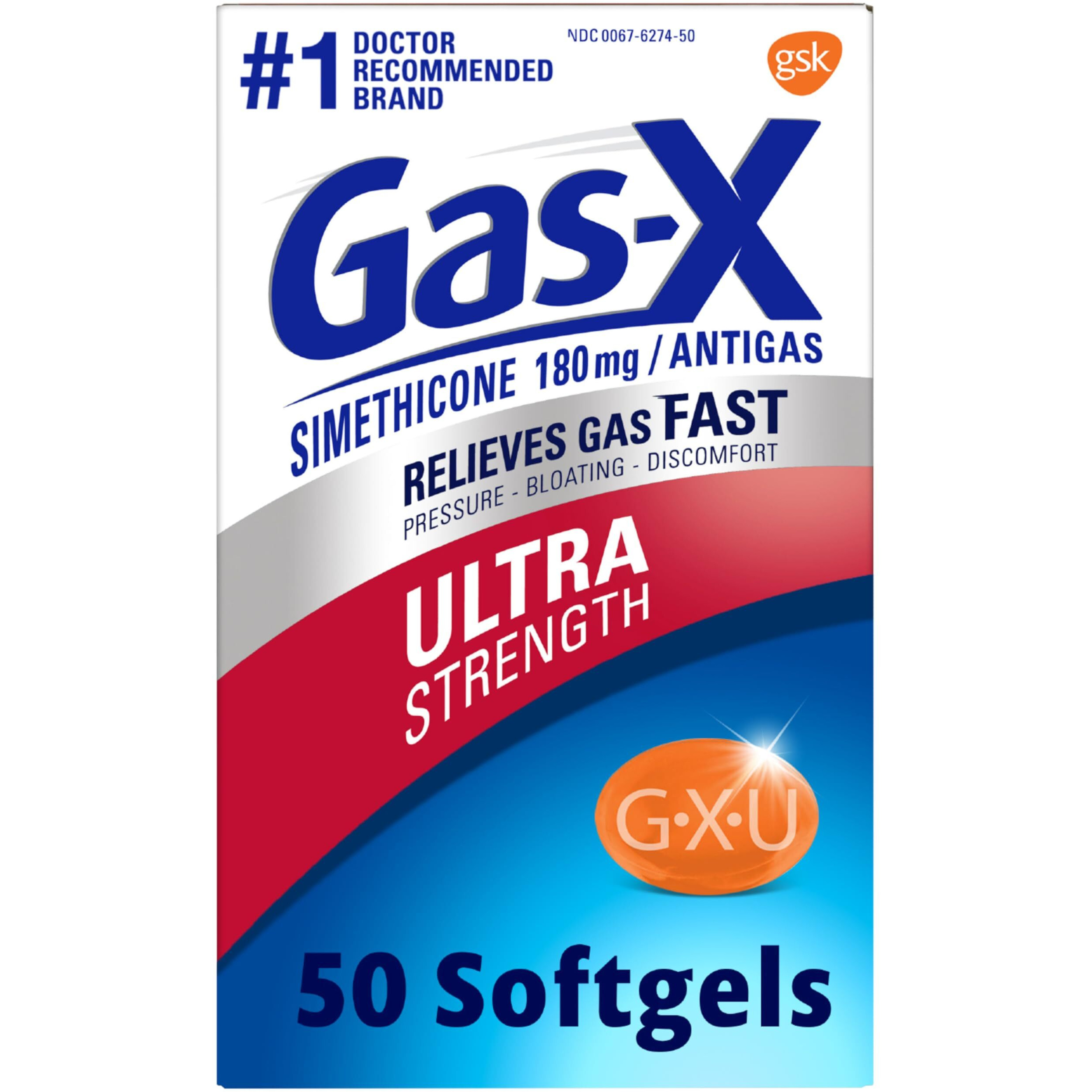 Gas-X Ultra Strength Gas Relief Softgels With Simethicone 180 Mg For Bloating Relief - 50 Count
