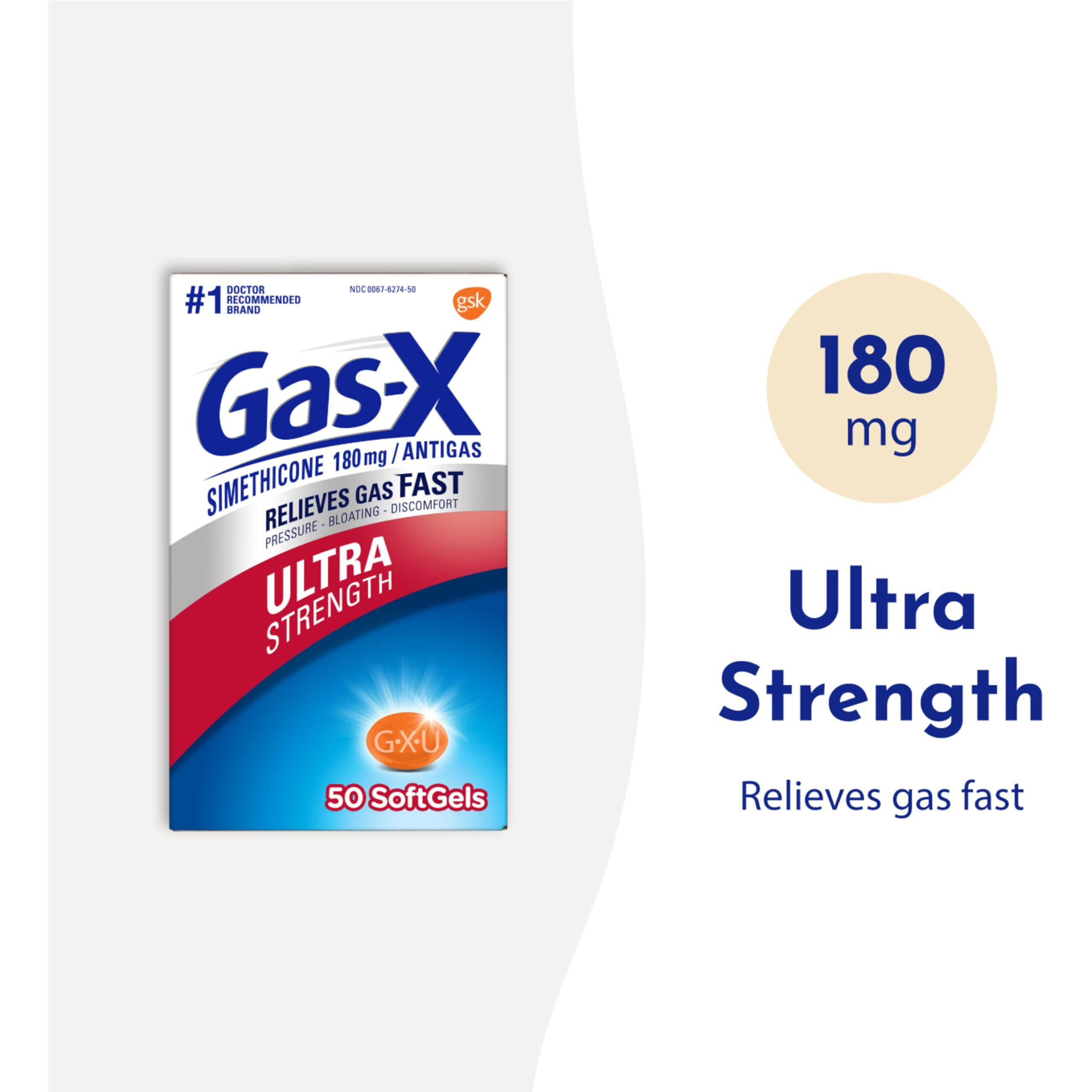 Gas-X Ultra Strength Gas Relief Softgels With Simethicone 180 Mg For Bloating Relief - 50 Count