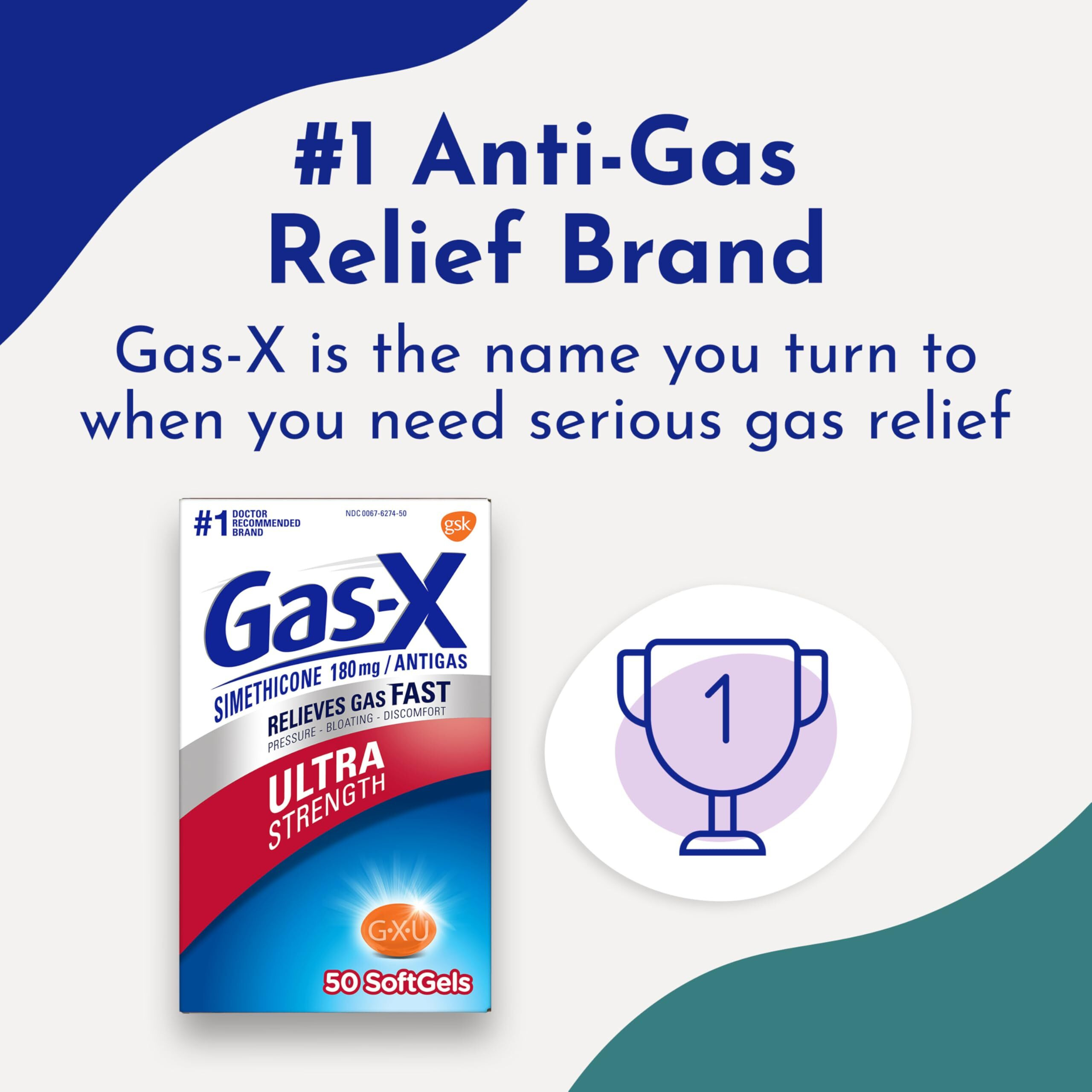 Gas-X Ultra Strength Gas Relief Softgels With Simethicone 180 Mg For Bloating Relief - 50 Count