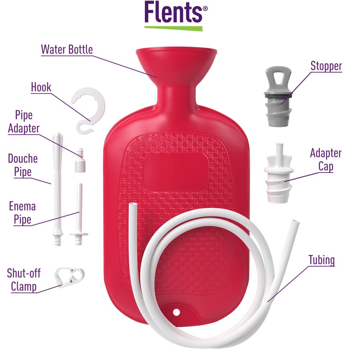 Flents Douche And Enema Combination Kit For Men And Women, Large Capacity, Multipurpose Cleaning System, Made With Comfortable Material, Red (1.66 L)