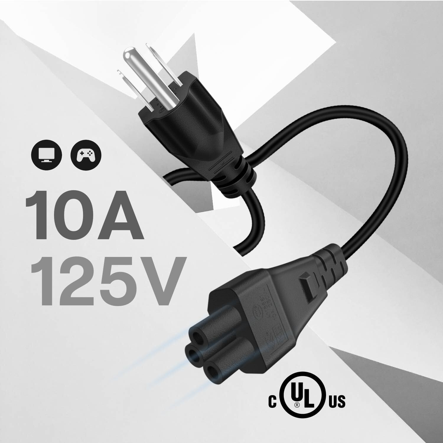 Tnp Universal Power Cord (12 Feet) - Iec320 C5 To Nema 5-15P 3-Prong Mickey Mouse Power Extension Cable Wire Connector Socket Plug Jack For Laptop Notebook Ac Power Supply Adapter Charger Wall Outlet
