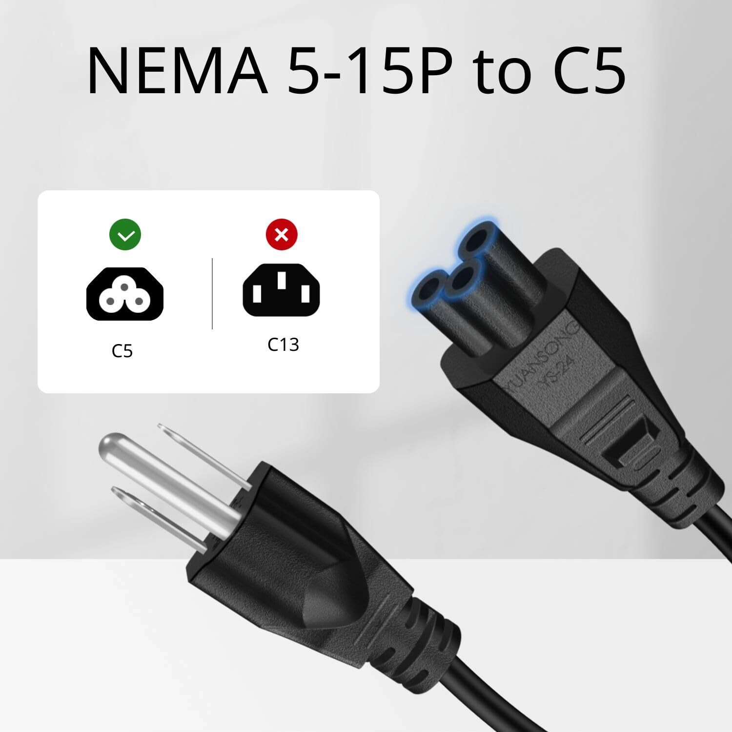 Tnp Universal Power Cord (12 Feet) - Iec320 C5 To Nema 5-15P 3-Prong Mickey Mouse Power Extension Cable Wire Connector Socket Plug Jack For Laptop Notebook Ac Power Supply Adapter Charger Wall Outlet