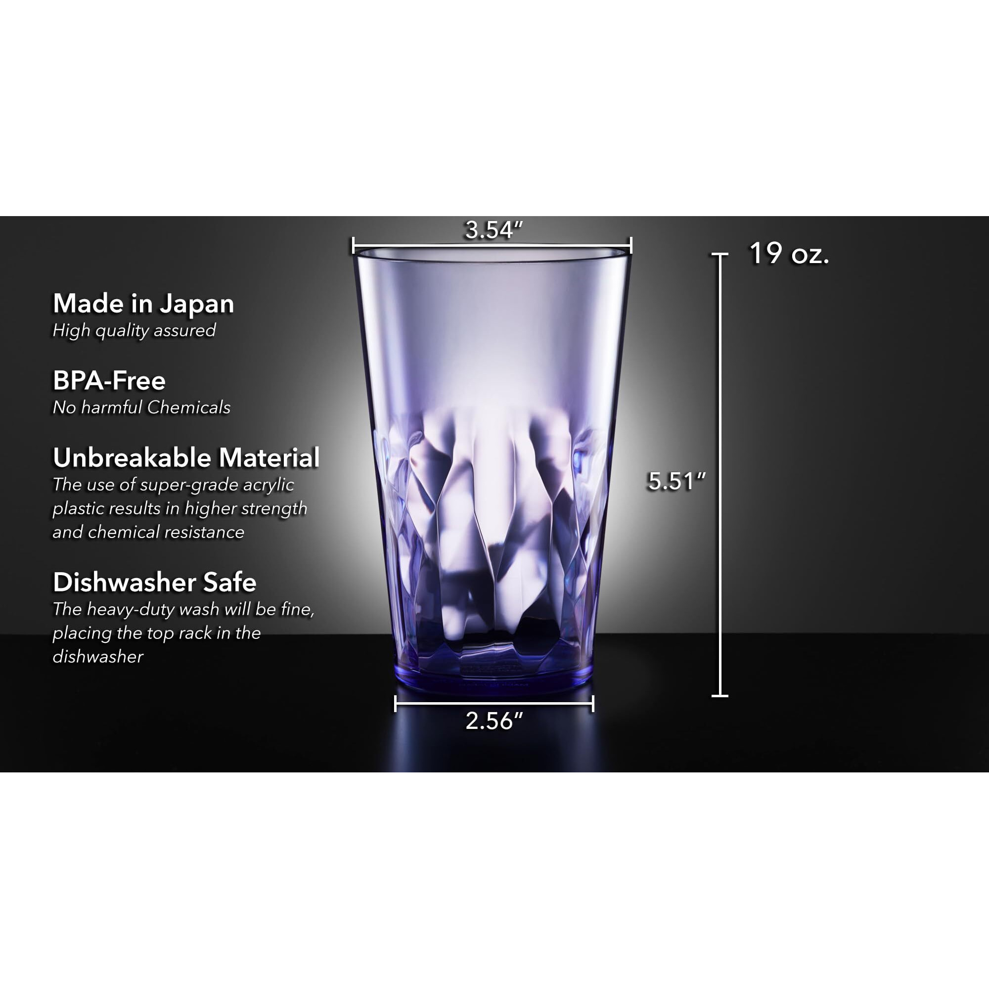 Scandinovia - 19Oz Unbreakable Premium Drinking Glasses Set Of 6 - Super Grade Acrylic Plastic - Perfect For Gifts - Dishwasher Safe - Stackable - Drinkware Cups Reusable Water Tumbler