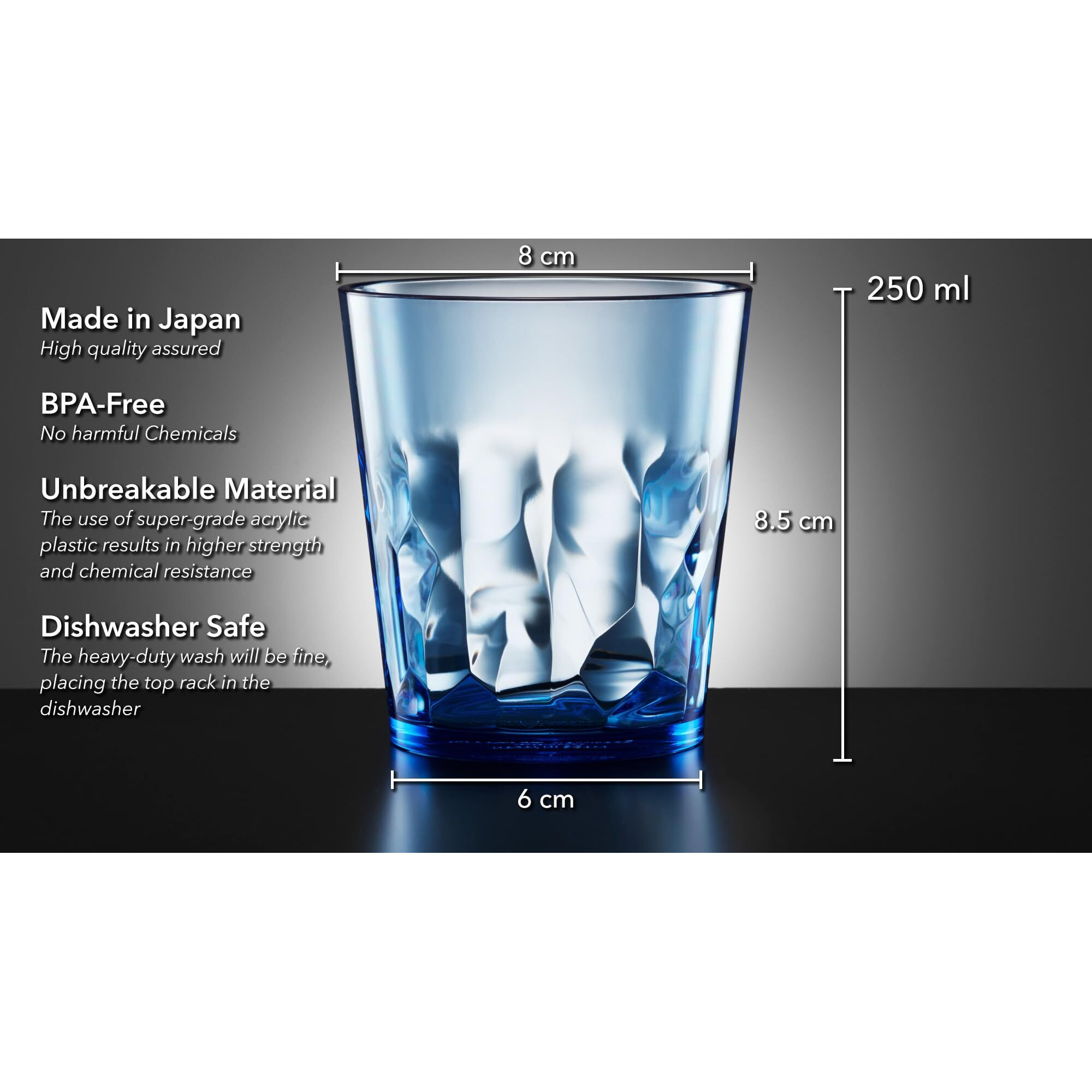 Scandinovia - 8 Oz Unbreakable Premium Juice Glasses Kid Cups- Set Of 4 - Super Grade Acrylic Plastic Tumbler Cups - Perfect For Gifts - Bpa Free - Dishwasher Safe - Stackable - Reusable