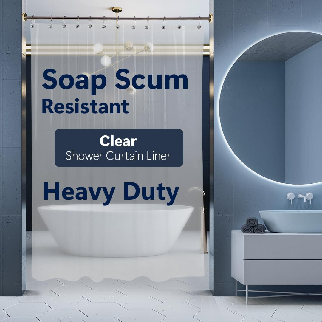 Epica Strongest Heavy-Duty Clear Vinyl Shower Curtain Liner -72 Inches X 72 Inches (Clear)