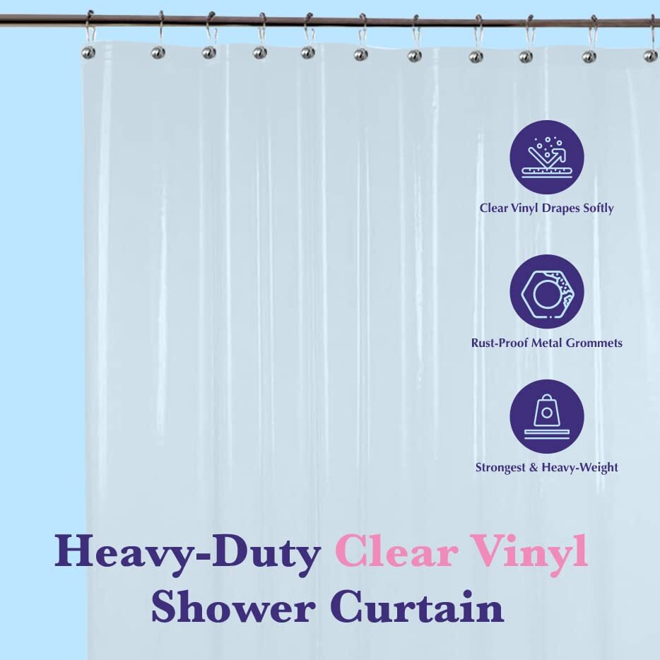 Epica Strongest Heavy-Duty Clear Vinyl Shower Curtain Liner -72 Inches X 72 Inches (Clear)
