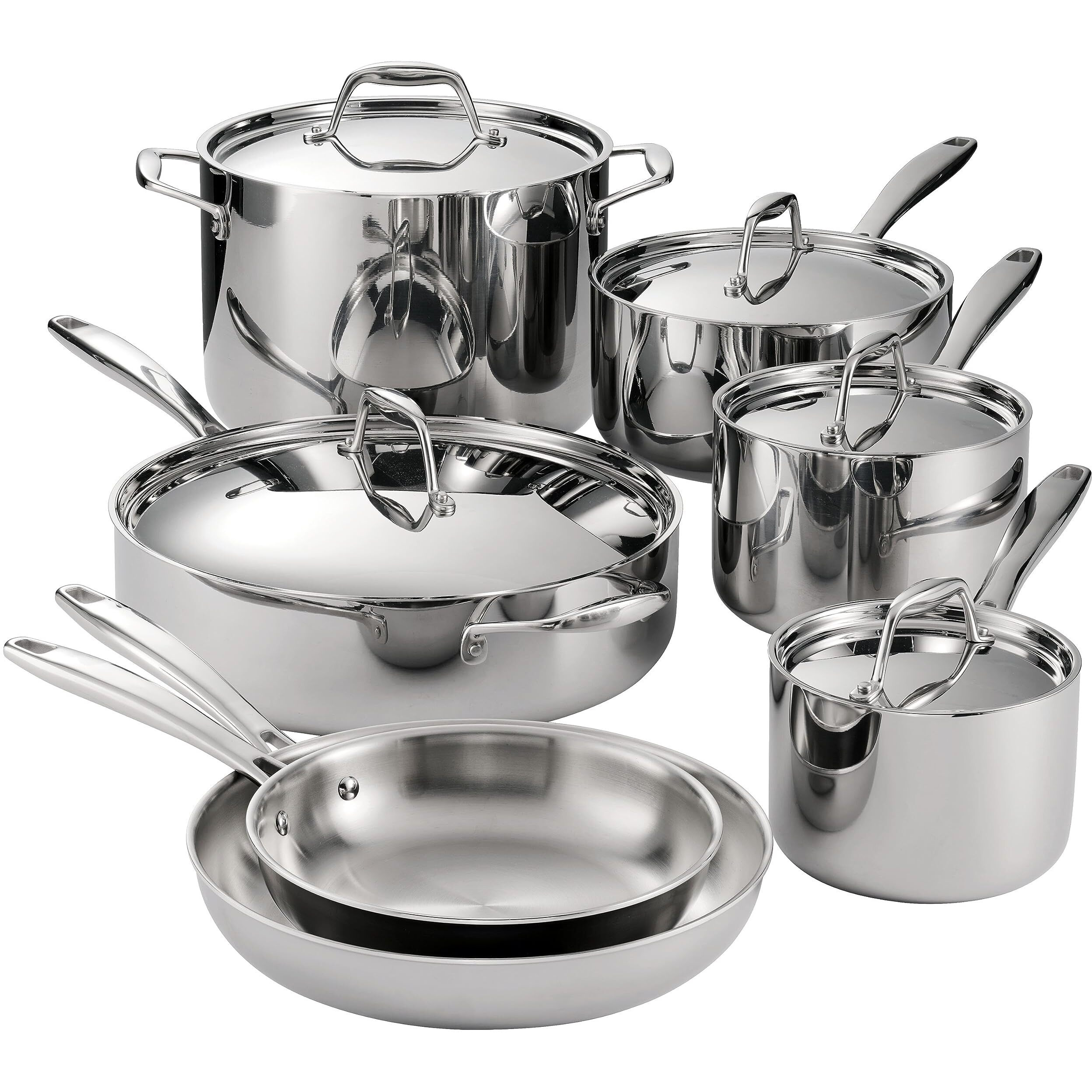 Tramontina Tri-Ply Clad Stainless Steel 12-Piece Cookware Set With Lids, Pots And Pans Kitchen Set, Induction-Ready, Dishwasher-Safe, Nsf-Certified, Made In Brazil