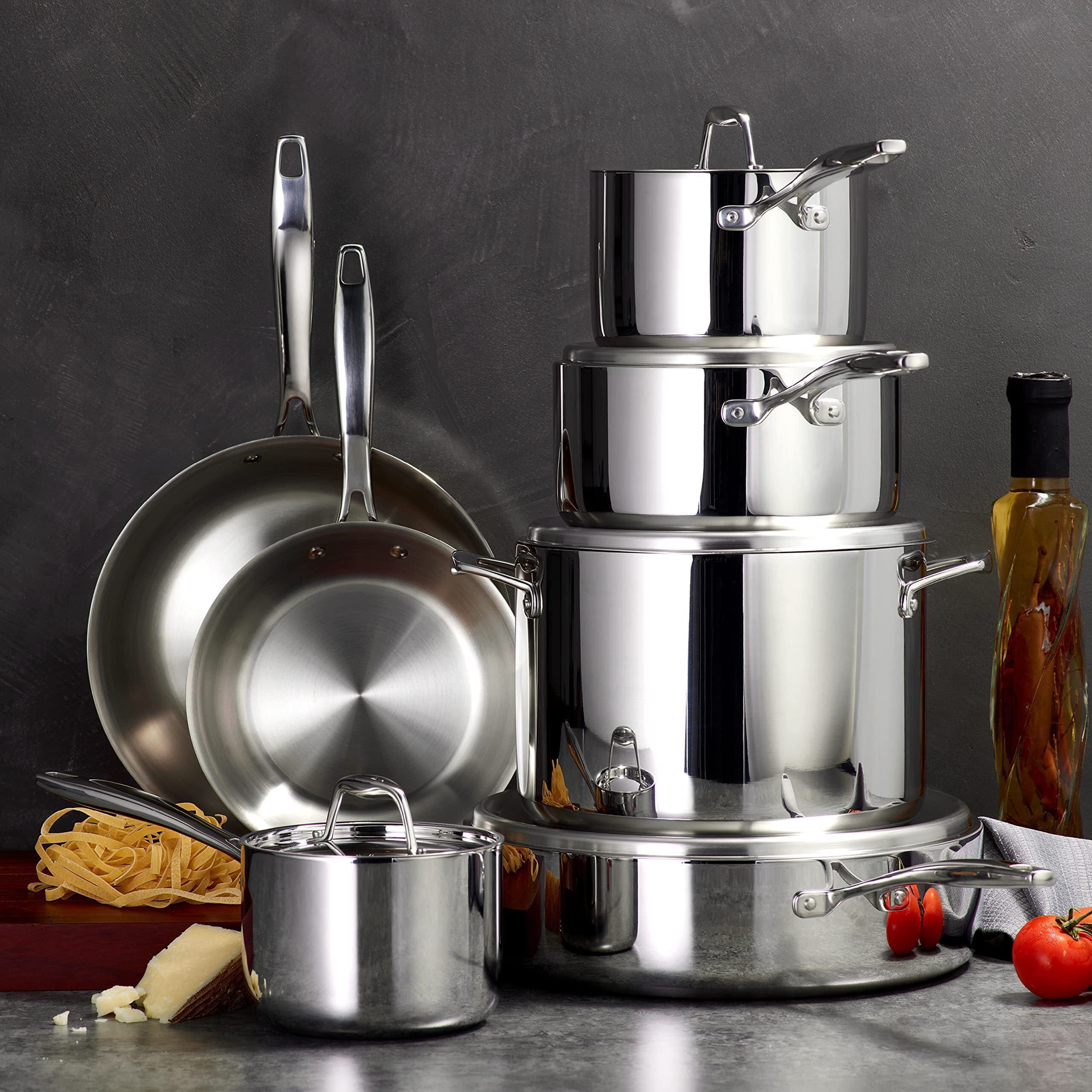 Tramontina Tri-Ply Clad Stainless Steel 12-Piece Cookware Set With Lids, Pots And Pans Kitchen Set, Induction-Ready, Dishwasher-Safe, Nsf-Certified, Made In Brazil