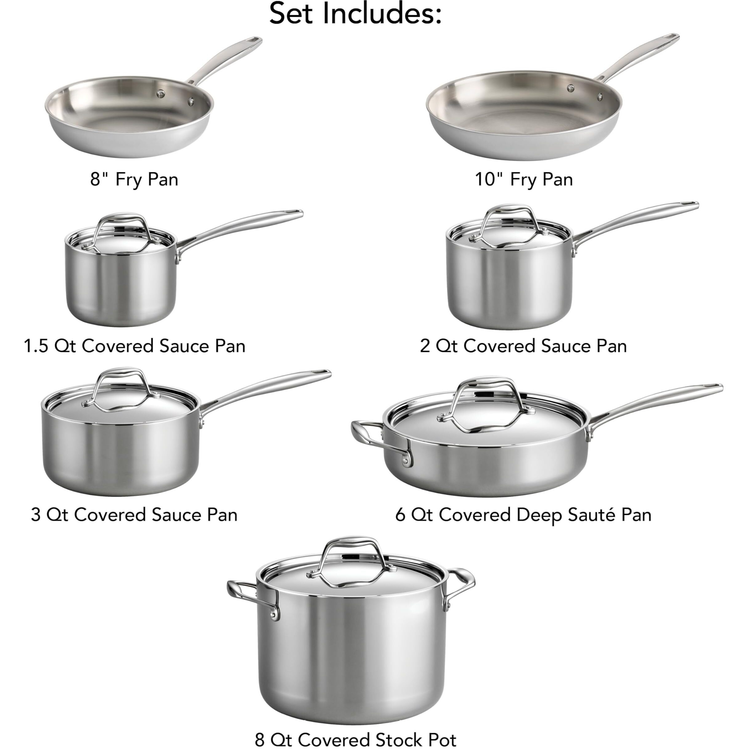 Tramontina Tri-Ply Clad Stainless Steel 12-Piece Cookware Set With Lids, Pots And Pans Kitchen Set, Induction-Ready, Dishwasher-Safe, Nsf-Certified, Made In Brazil