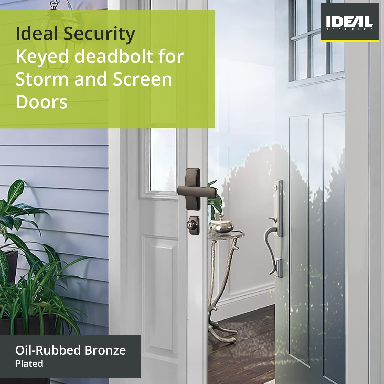 Ideal Security Skglkorb Gl Keyed Deadbolt For Storm And Screen Doors Easy To Install, Oil Rubbed Bronze
