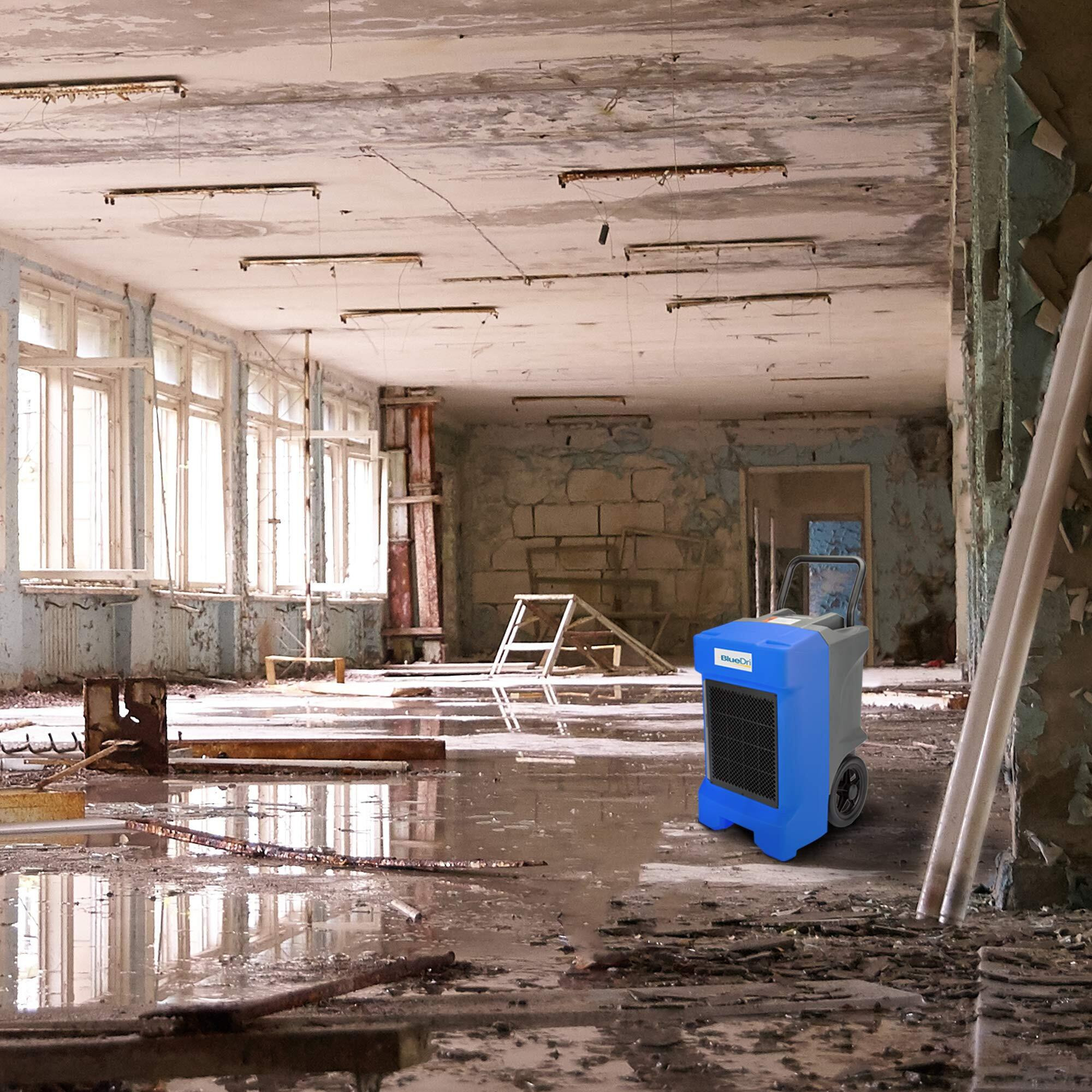 Bluedri Bd-Bd-130-Bl Industrial Commercial Dehumidifier With Hose For Basements In Homes And Job Sites, Blue