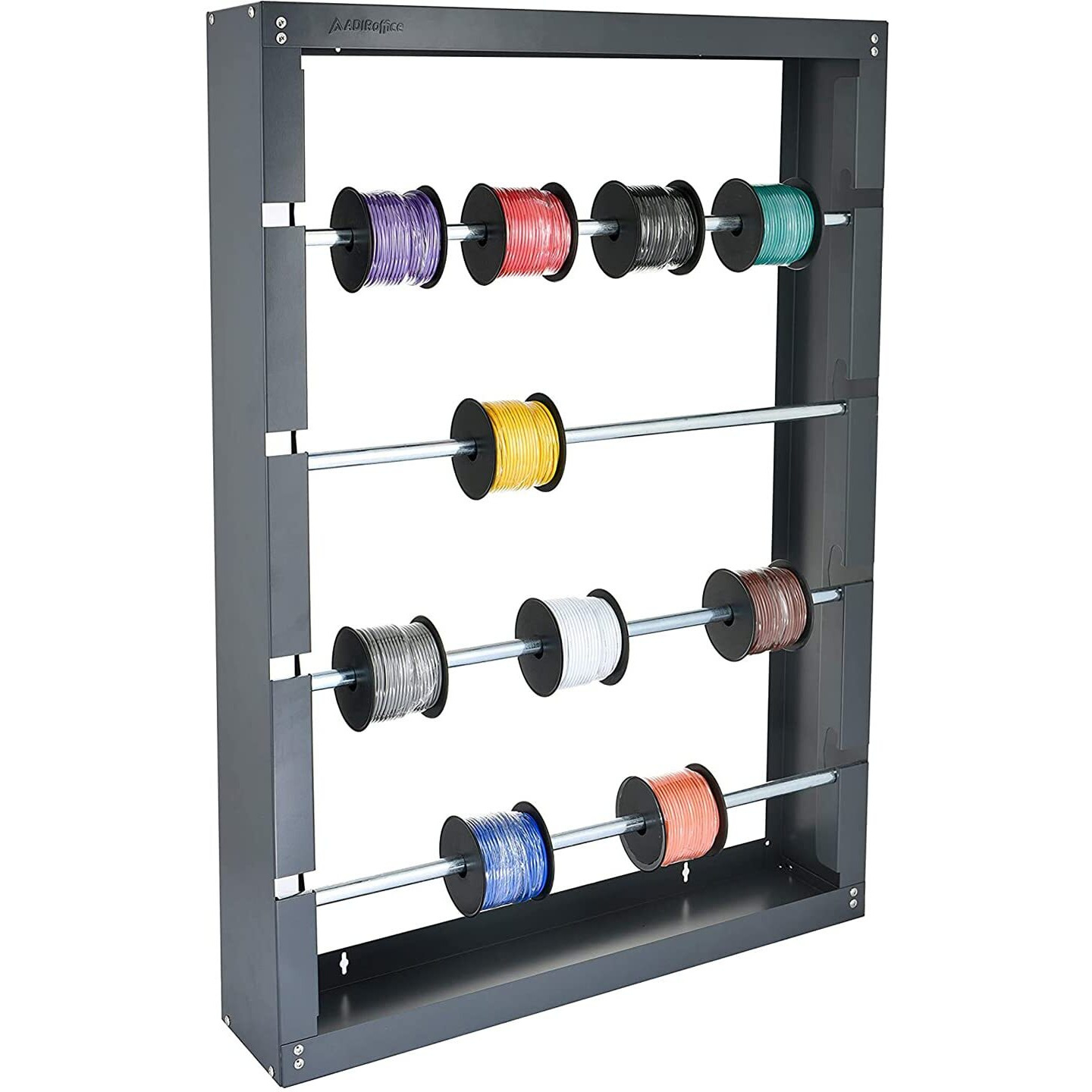 Adirpro Wire Spool Rack - Superior Strength Wire/Cable Dispenser - Conduit Display & Storage For Electrical Industrial & Retail Use (4 Rods, Grey)