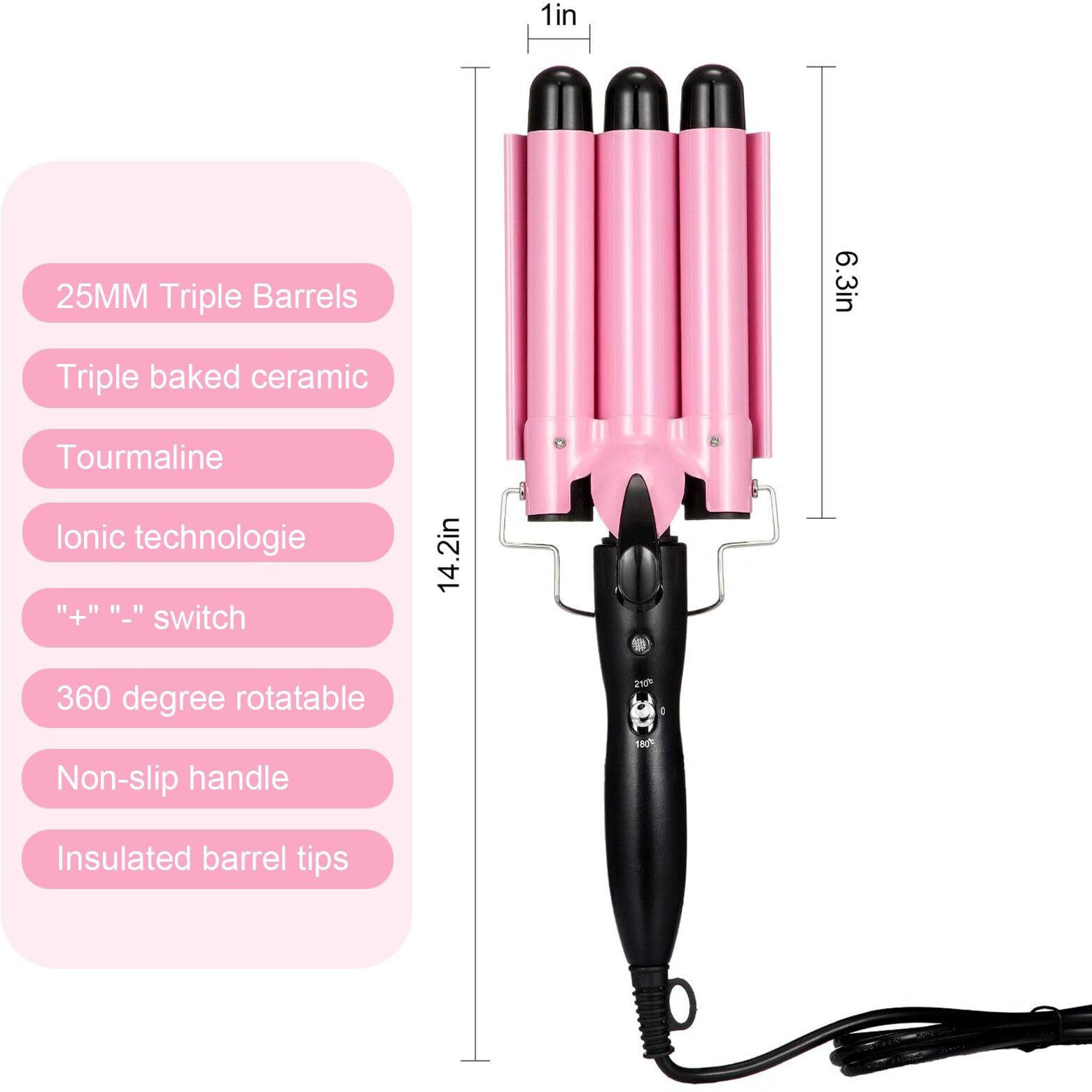 Willbond 3 Barrel Curling Iron Wand Hair Waver With Two Temperature Control, 25Mm(1 Inch), Lcd Lights Indicate, Ceramic Professional Hair Curling Wand With 4 Pcs Hair Clips And Heat Resistant Glove