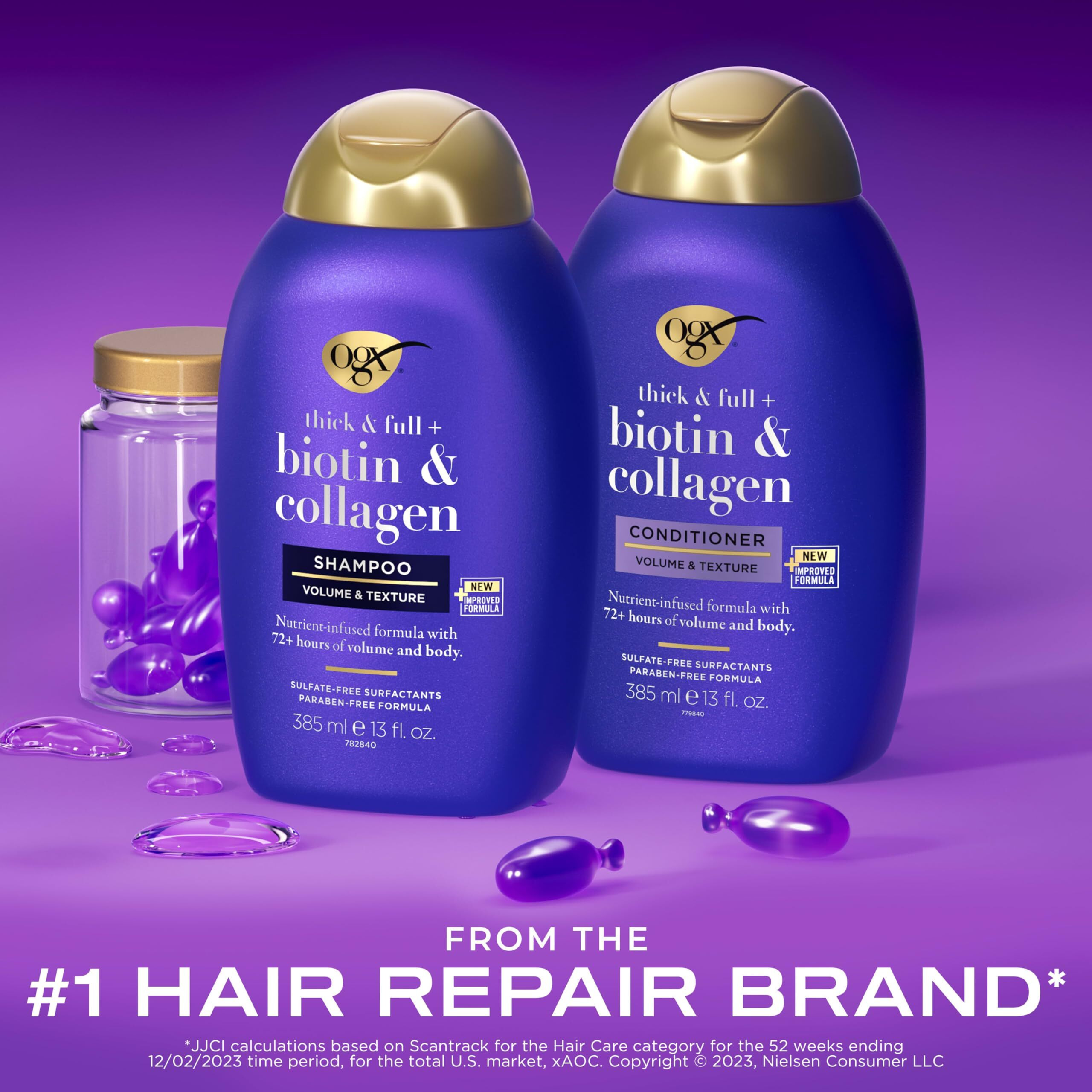 Ogx Thick & Full + Biotin & Collagen Shampoo & Conditioner Set, (Packaging May Vary), Purple, 13 Fl Oz (Pack Of 2)