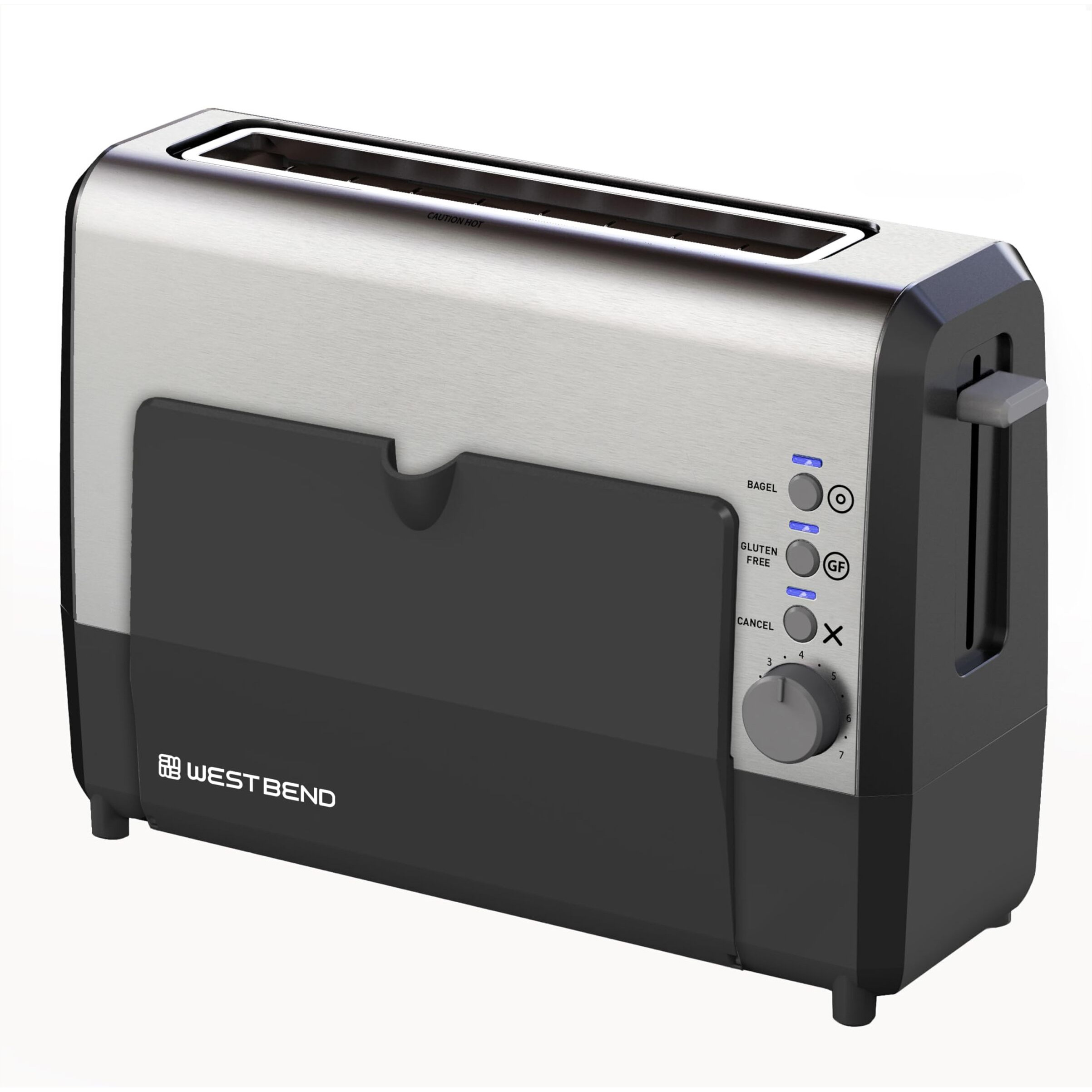 West Bend 77222 Toaster 2 Slice Quikserve Wide Slot Slide Through With Bagel And Gluten-Free Settings And Cool Touch Exterior Includes Removable Serving Tray, Silver