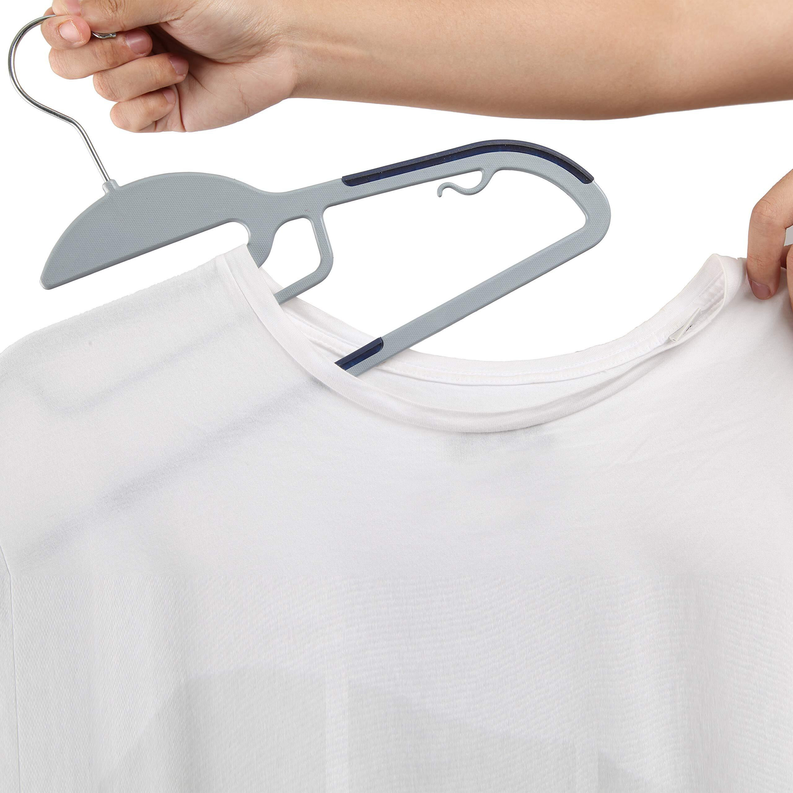 Finnhomy 50 Pack Plastic Hangers, Heavy Duty Clothes Hangers With Non-Slip Pads, Space Saving Easy Slide Clothes Hanger For Closet, Great For Shirts, Pants, Scarves, Strong Enough For Coat