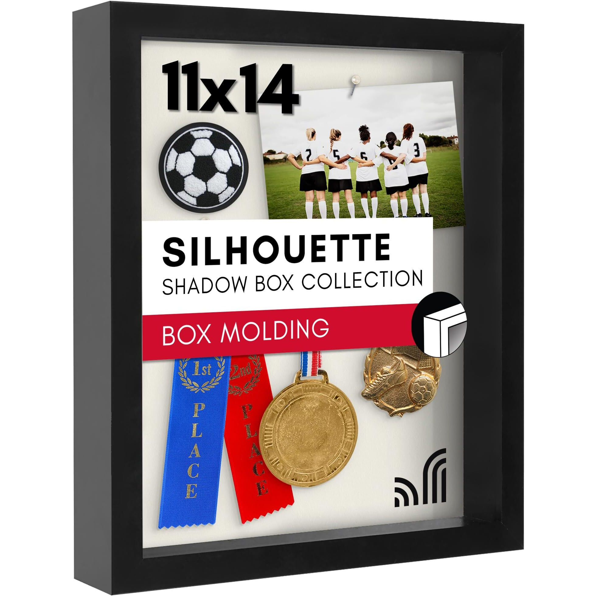 Americanflat 11X14 Shadow Box Frame With Shatter-Resistant Glass - Silhouette Collection - Large Shadow Box Display Case For Tabletop And Wall Display - Black With Soft Linen Back