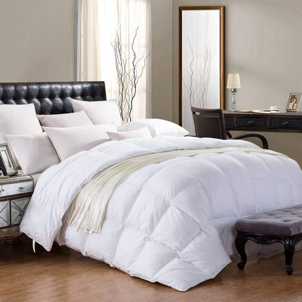 800 Thread Count King Size Siberian Goose Down Comforter 100% Egyptian Cotton 750Fp, 50Oz & 800Tc - White Stripe