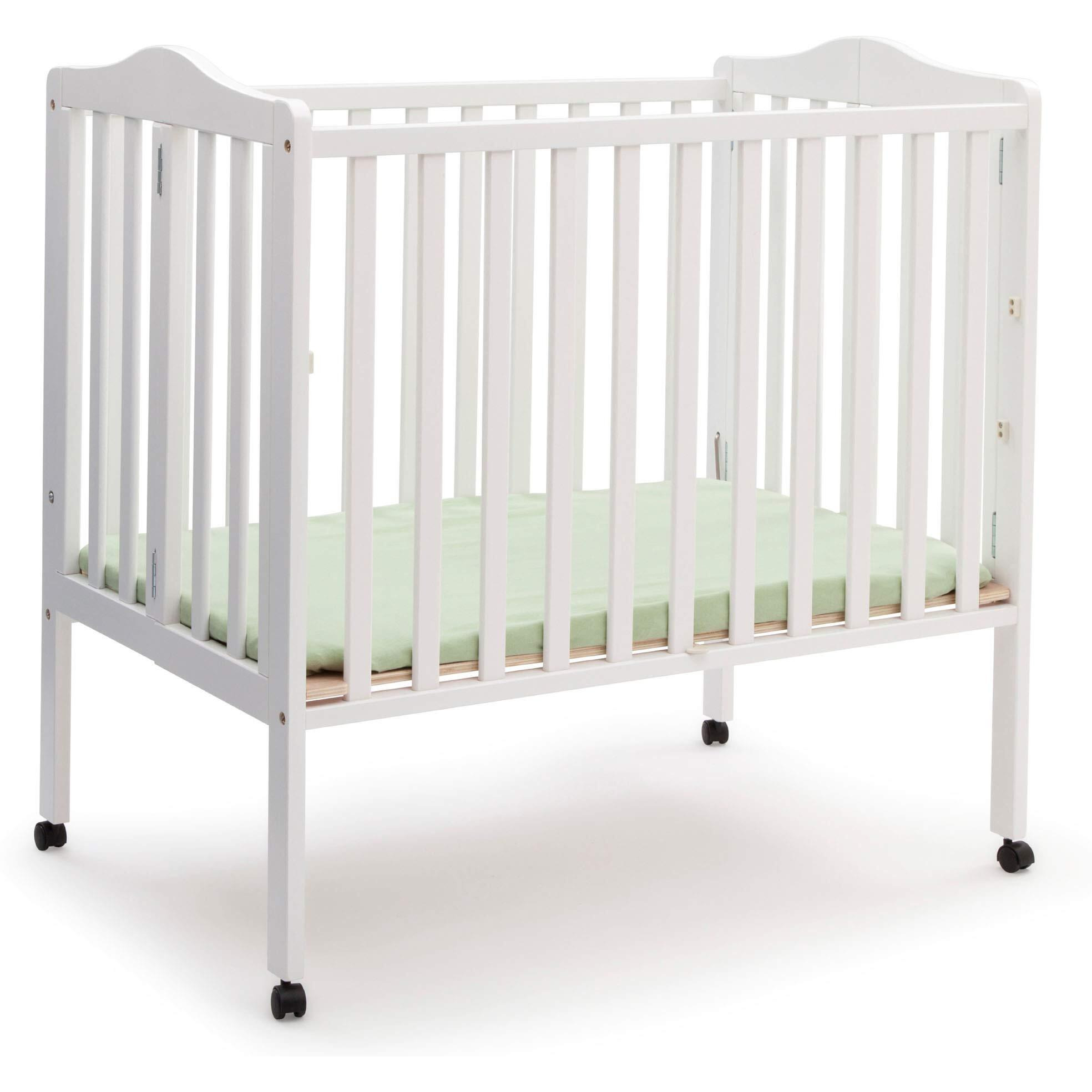 Delta Children Folding Portable Mini Baby Crib With 1.5-Inch Mattress - Greenguard Gold Certified, White