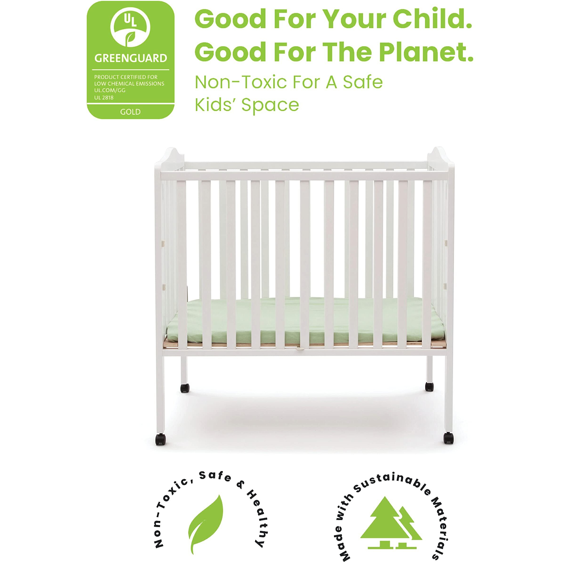 Delta Children Folding Portable Mini Baby Crib With 1.5-Inch Mattress - Greenguard Gold Certified, White
