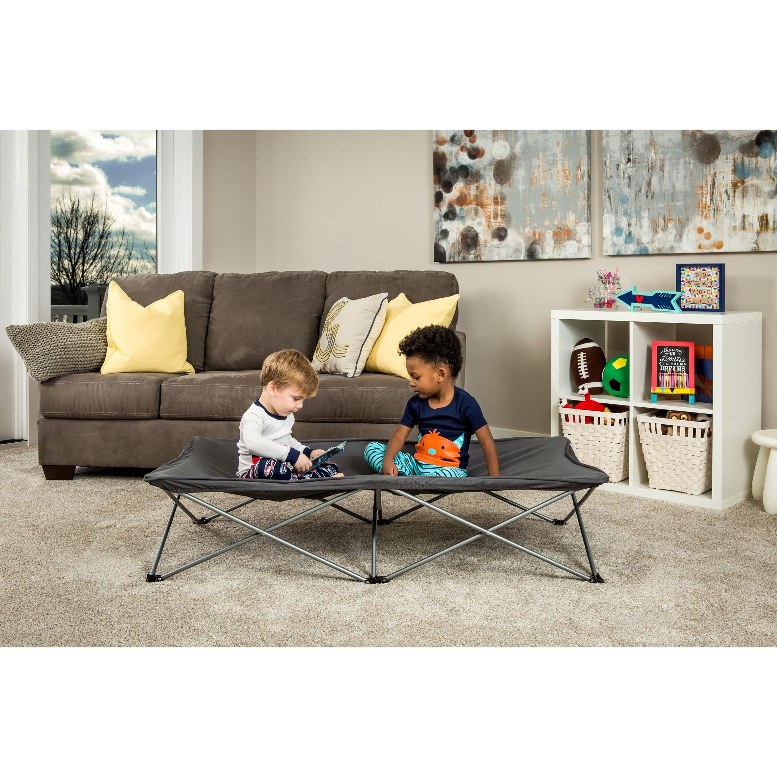 Regalo My Cot Extra Long Portable Bed, Includes Fitted Sheet, Gray 54X28X12 Inch (Pack Of 1)