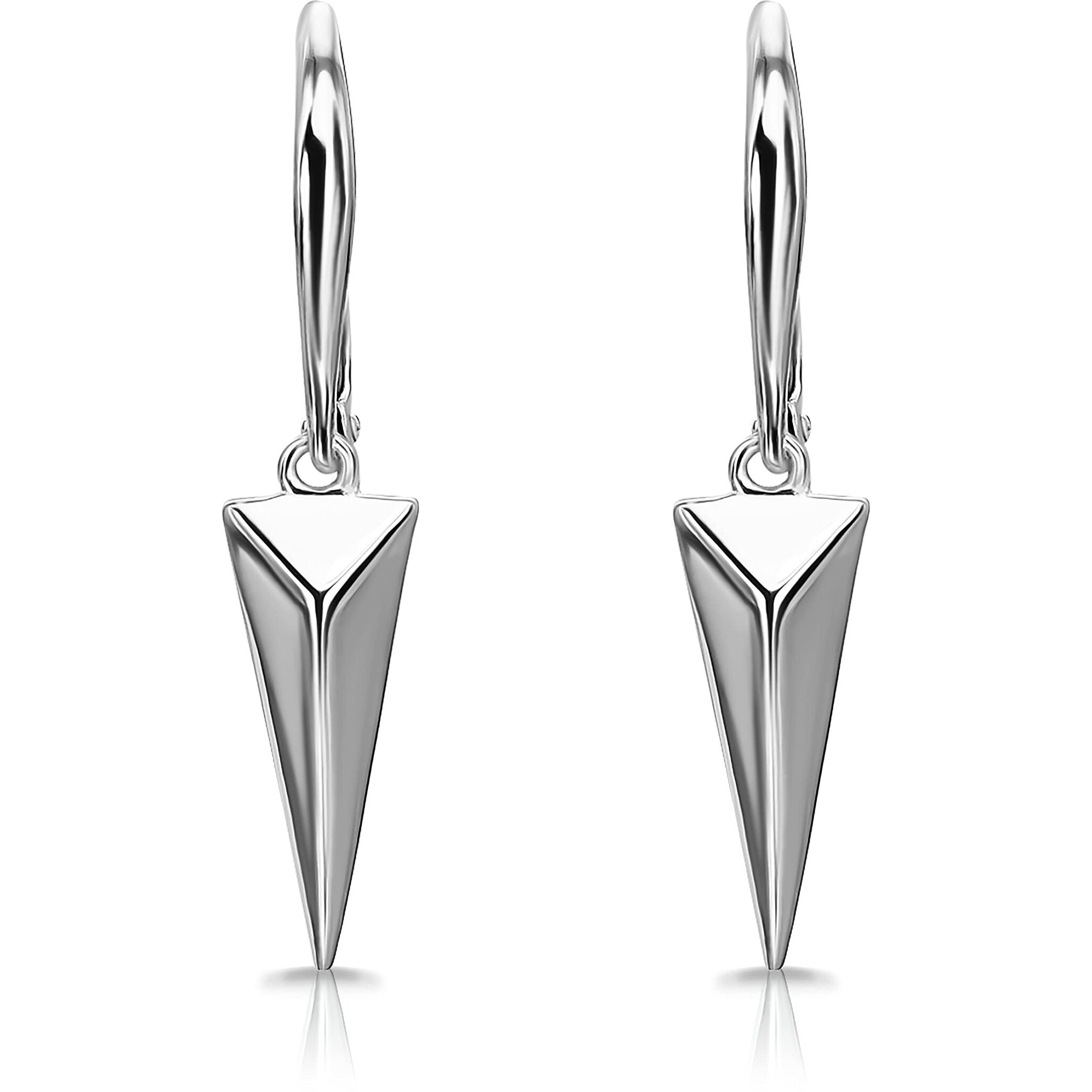 Sterling Silver Geometric Minimalist Triangle Leverback Dangle Drop Earrings For Women Mens