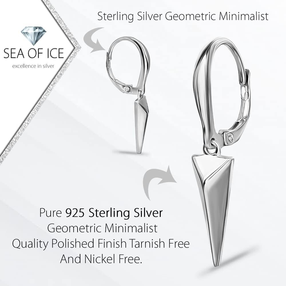 Sterling Silver Geometric Minimalist Triangle Leverback Dangle Drop Earrings For Women Mens