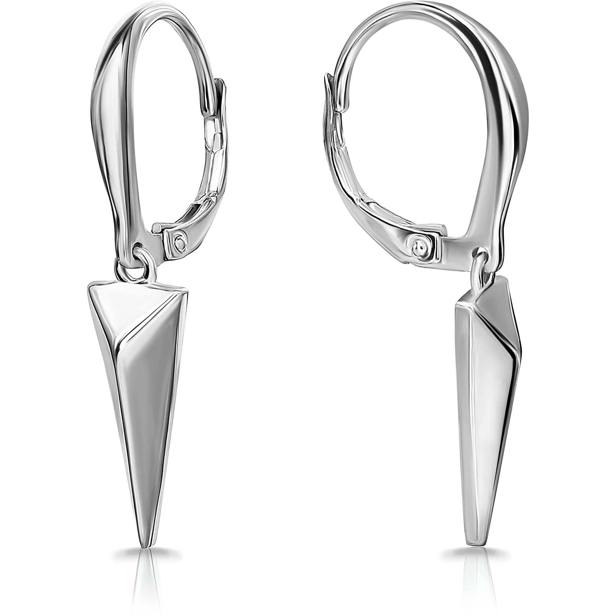 Sterling Silver Geometric Minimalist Triangle Leverback Dangle Drop Earrings For Women Mens