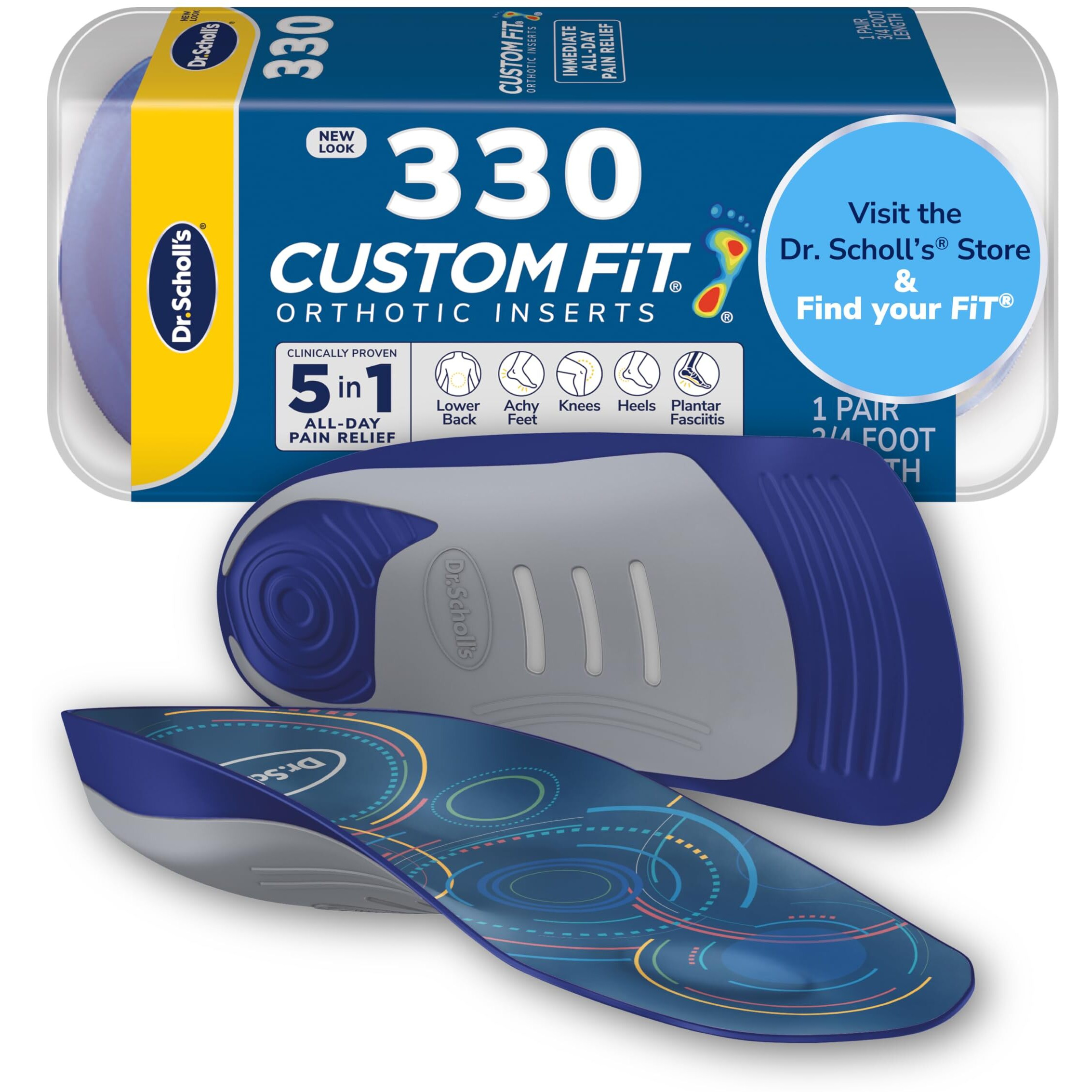 Dr. Scholls Custom Fit Orthotics 3/4 Length Inserts Cf 330, 5-In-1 All-Day Pain Relief For Feet, Lower Back, Knees, Heel & Plantar Fasciitis, Arch Support Shoe Insoles For Men Women, Fsa Hsa Eligible