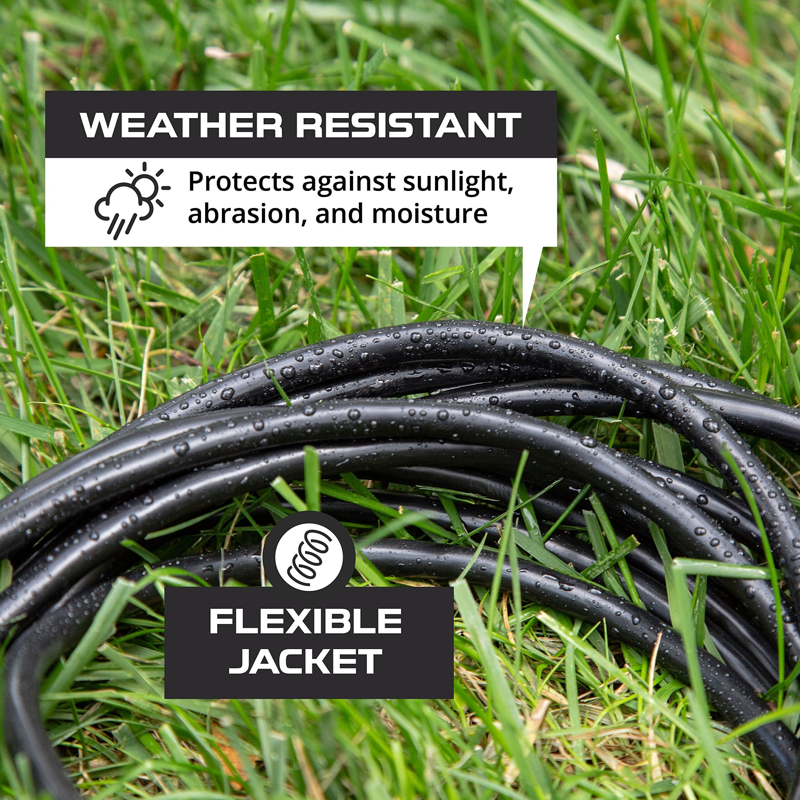 Iron Forge Cable Weatherproof Outdoor Extension Cord 25 Ft, 16/3 Sjtw Heavy Duty Black Extension Cord 3 Prong, 13 Amp Exterior Power Cable For Outdoor Lights, Lawn, Landscaping - Us Veteran Owned