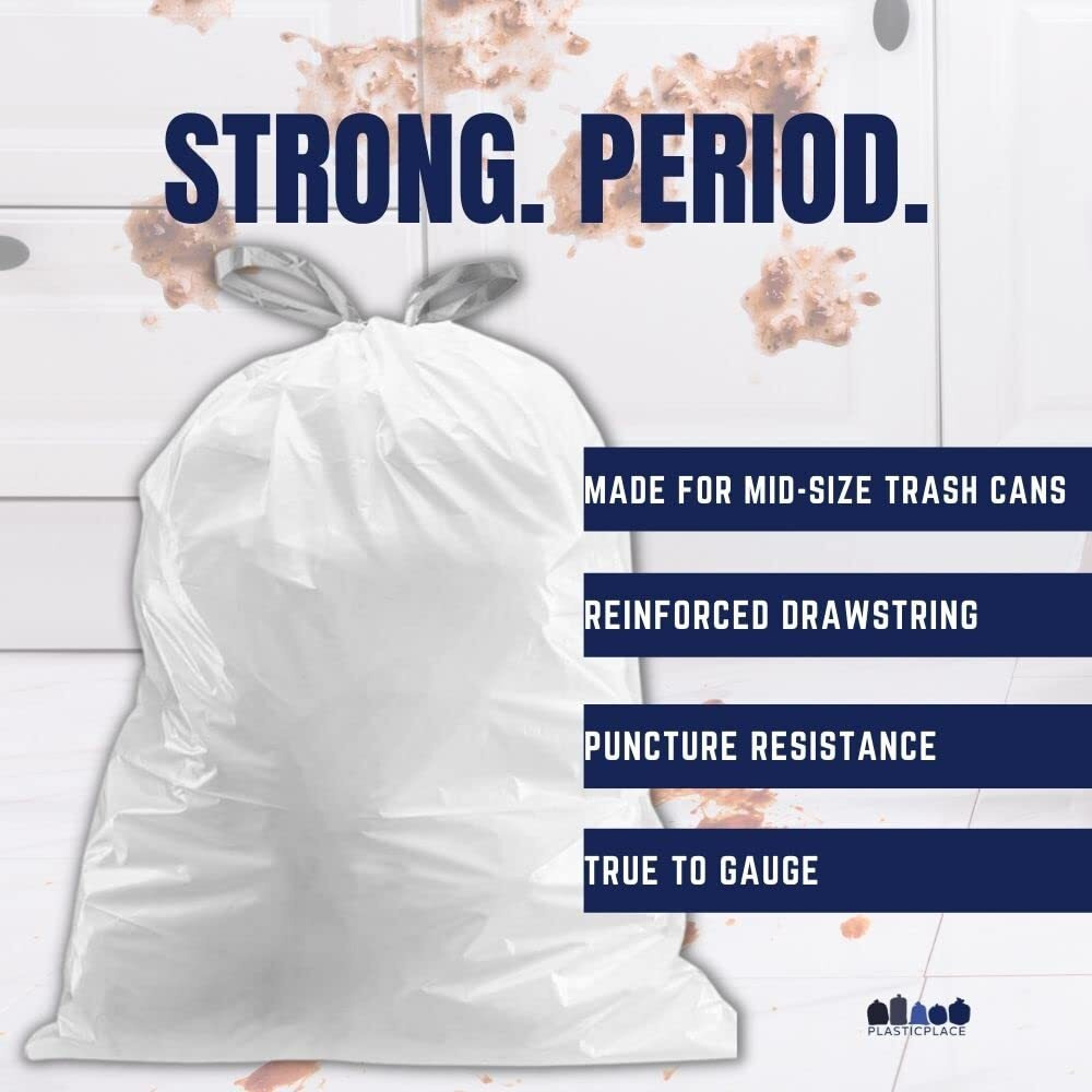 Plasticplace 8 Gallon Trash Bags     0.7 Mil     White Drawstring Garbage Can Liners    200 Count (Pack Of 1)