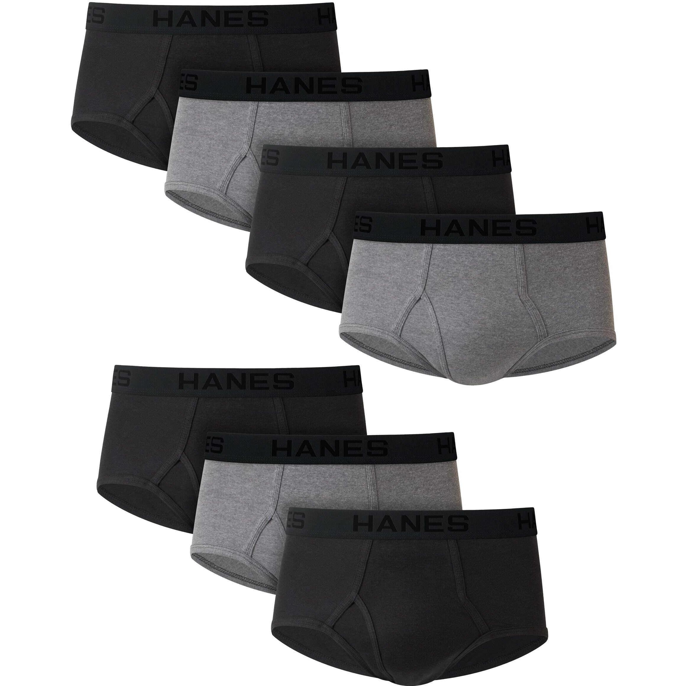 Hanes Mens Tagless Briefs, Soft Moisture Wicking Underwear, 7-Pack Briefs-Underwear, Gray/Black - 7 Pack, Large Us