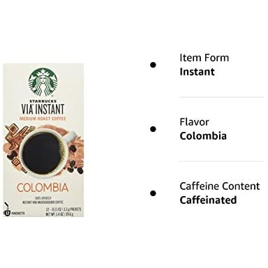 Starbucks Via Colombia Coffee, Medium Instant, 1.4 Ounce
