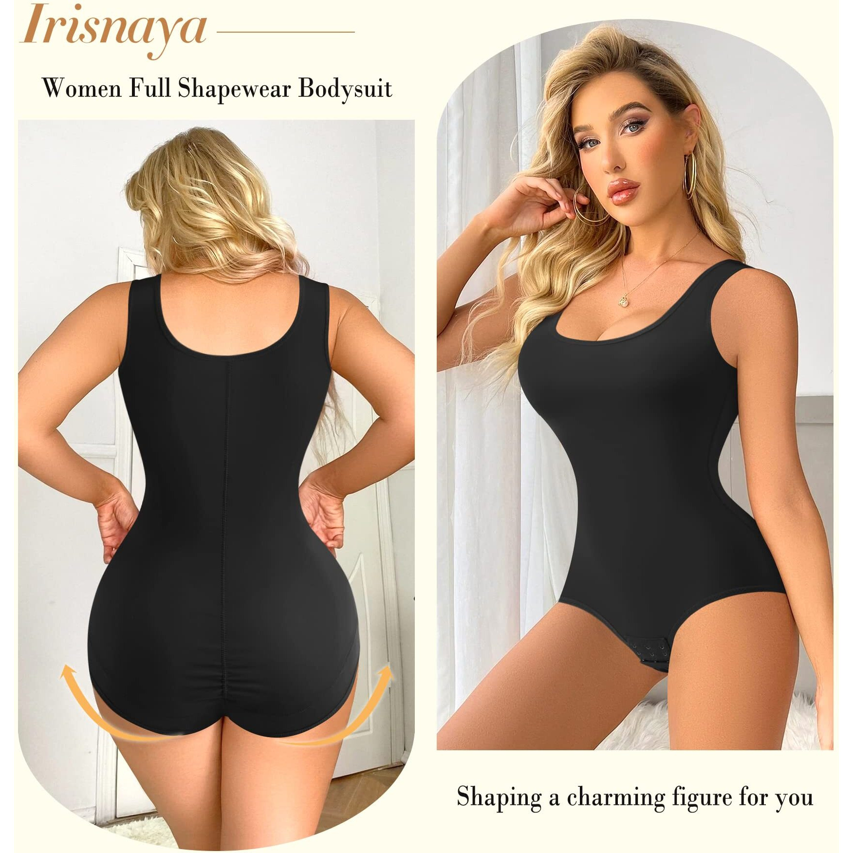 Irisnaya Shapewear Bodysuit Scoop Neck Tank Tops For Women Tummy Control Waist Trainer Vest Full Body Shaper (2Xl, Black)