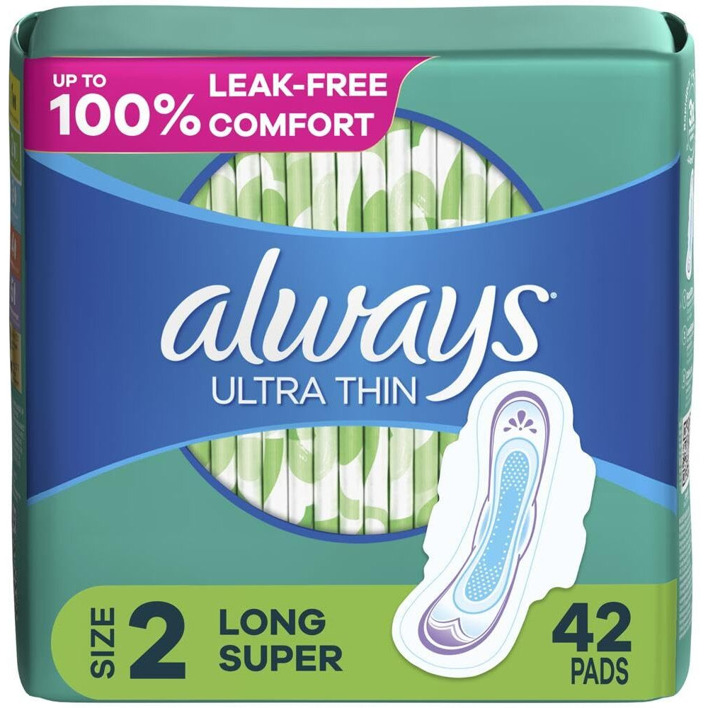 Always Ultra Thin Pads With Flexi-Wings, Size 2, Long Super, Unscented, 42 Ct