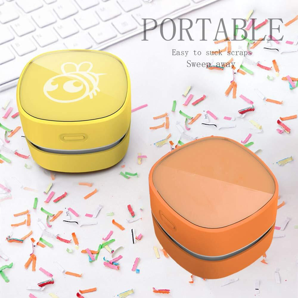 Odistar Desktop Vacuum Cleaner,Mini Table Dust Sweeper Energy Saving,High Endurance Up To 400 Mins,Cordless&360 Rotatable Design For Cleaning Hairs,Crumbs,Computer Keyboard Of Gifts For Kids (Orange)