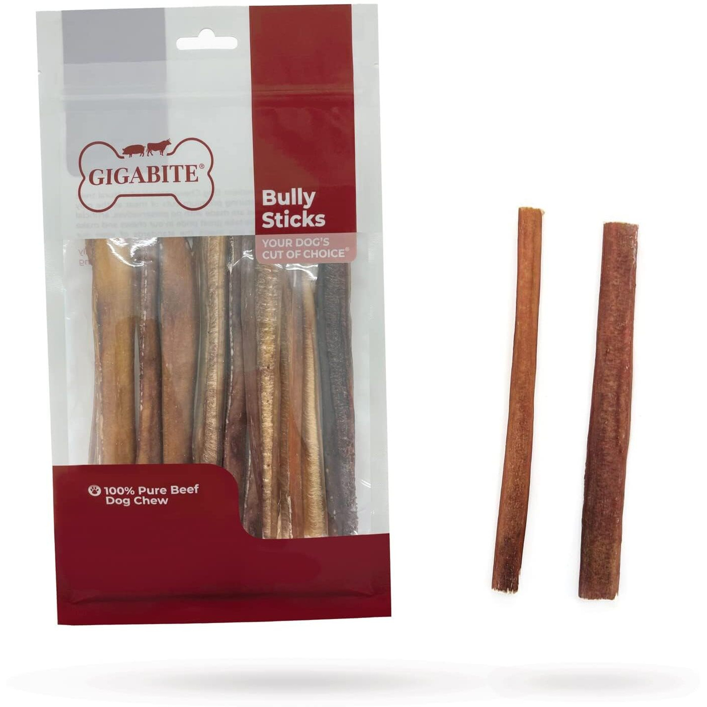 Gigabite 6 Inch Natural Odor Bully Sticks Treats (10 Pack) All Natural, Free Range Beef Pizzle Dog Chews - By Best Pet Supplies